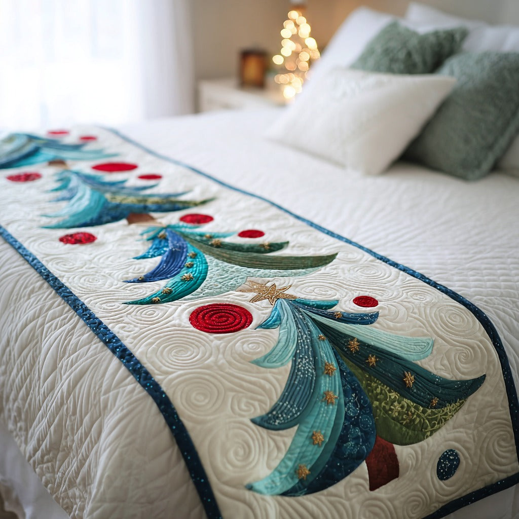 Frosty Whirl Quilted Bed Runner Holiday Bed Runner Xmas Gifts For Sister In Law