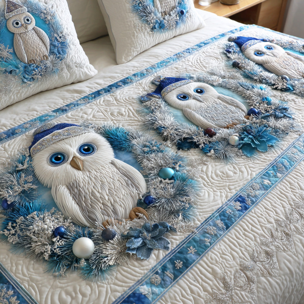 Frosty Wing Silence Quilted Bed Runner Bed Decor Ideas Best Gifts For Owl Lovers