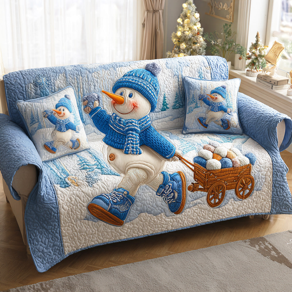 Frosty Winter Joy Quilted Sofa Cover Holiday Living Room Decor Great Family Gifts