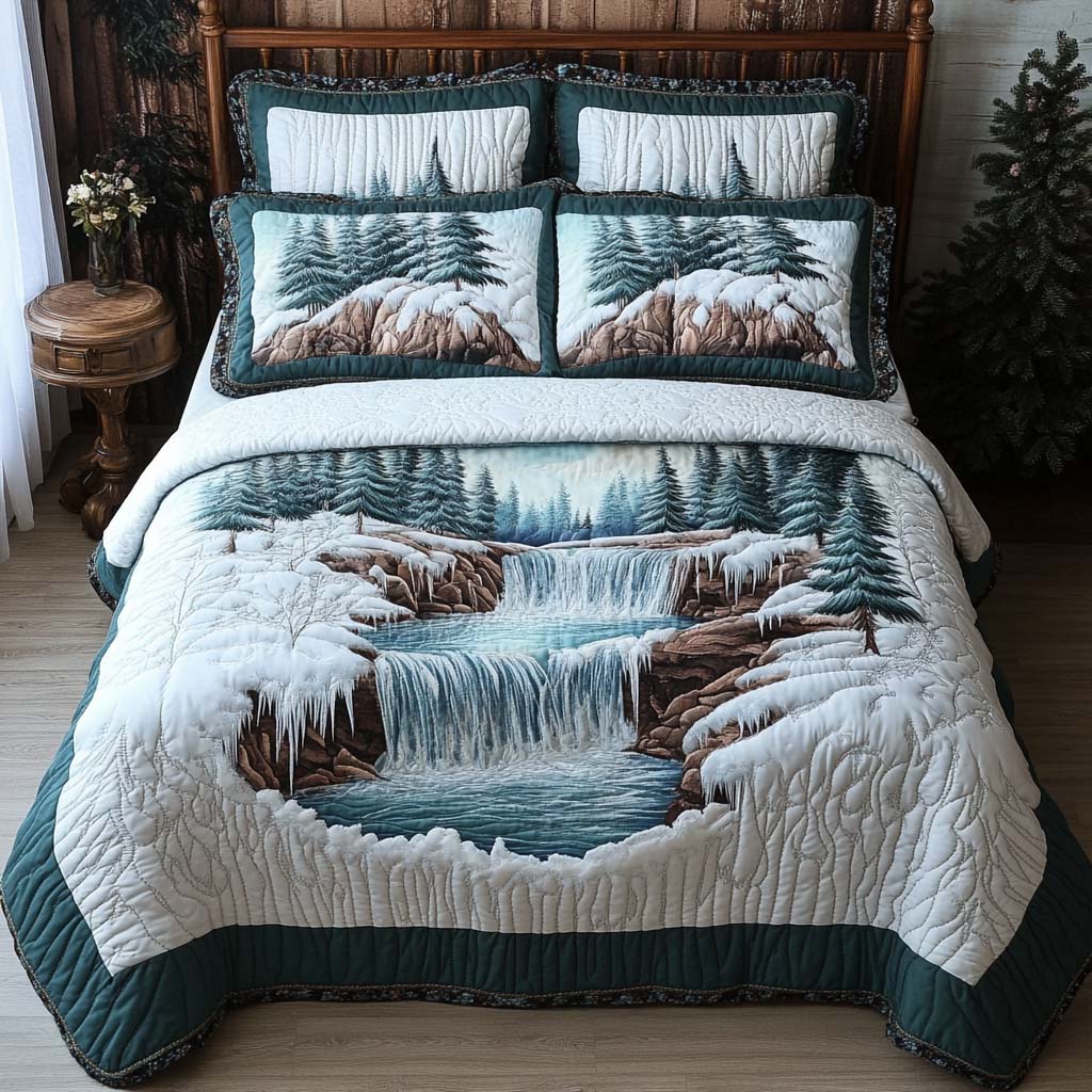 Frozen Falls Quilted Bedding Set Holiday Duvet Cover Set Christmas Gifts For Men