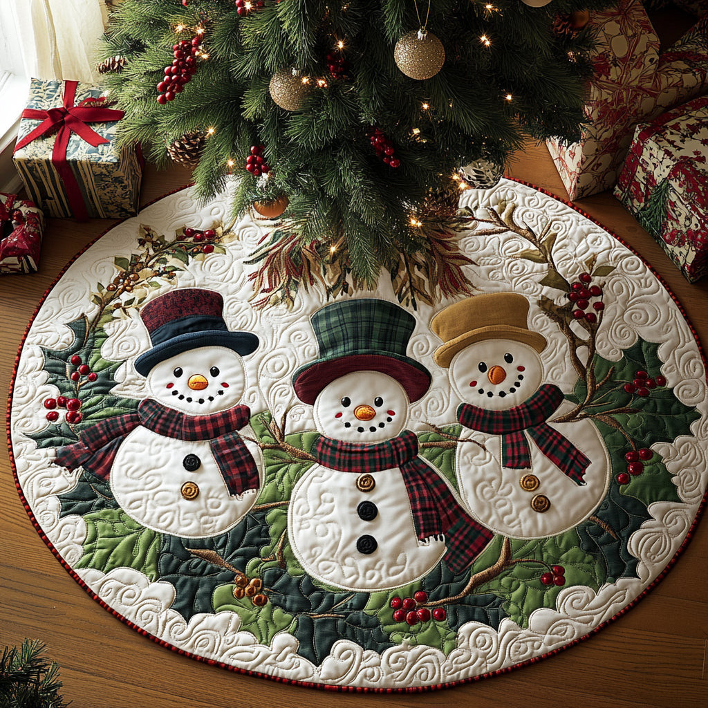 Frozen Whispers Christmas Quilted Tree Skirt Christmas Decor Xmas Gifts For Snowman Lovers