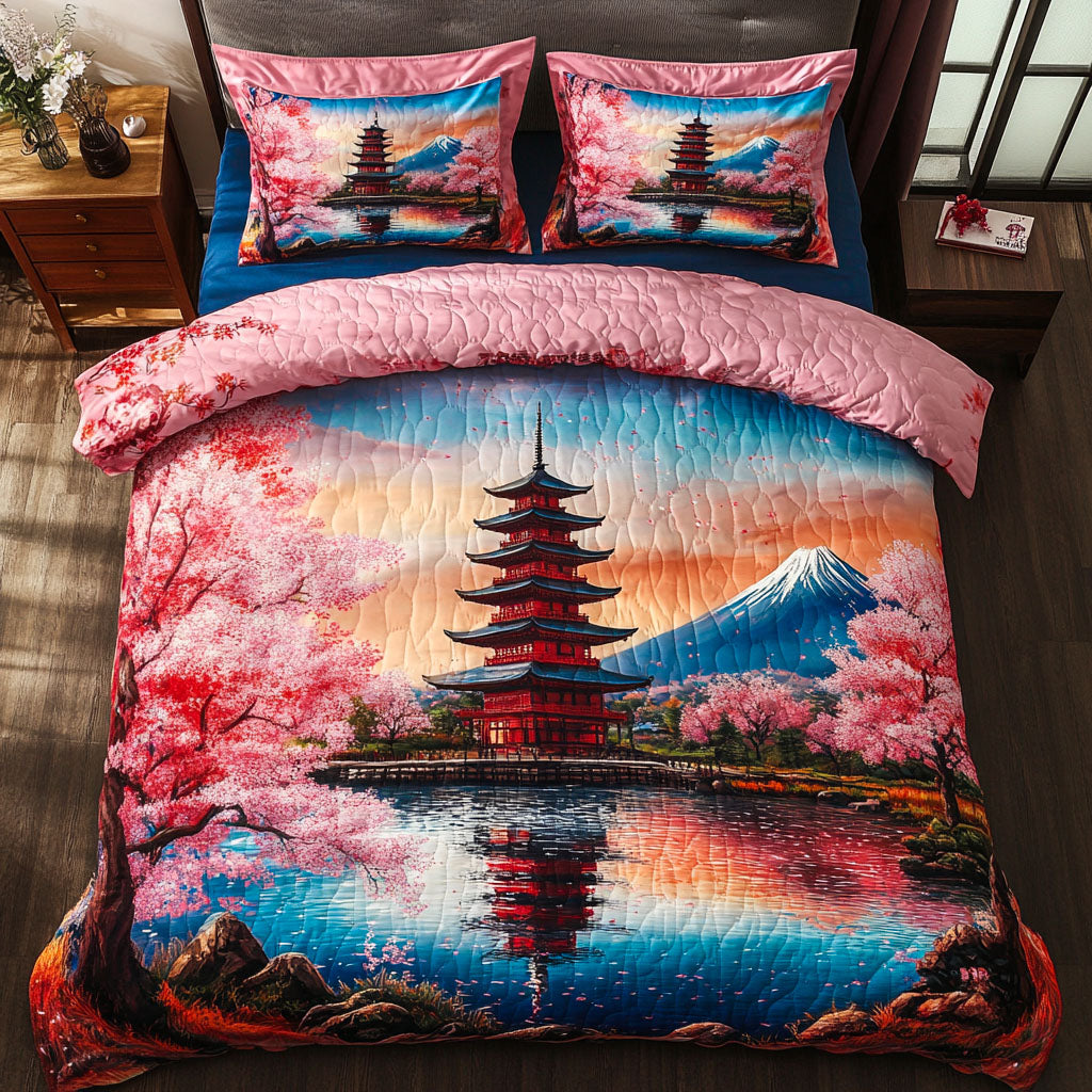 Fuji Harmony Quilted Bedding Set Aesthetic Japanese Room Decor Christmas Presents