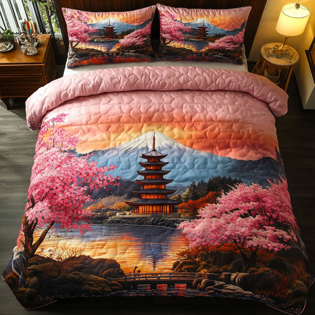 Fuji Sakura Sky Quilted Bedding Set Japanese Inspired Room Decor Christmas Ideas Present For Men