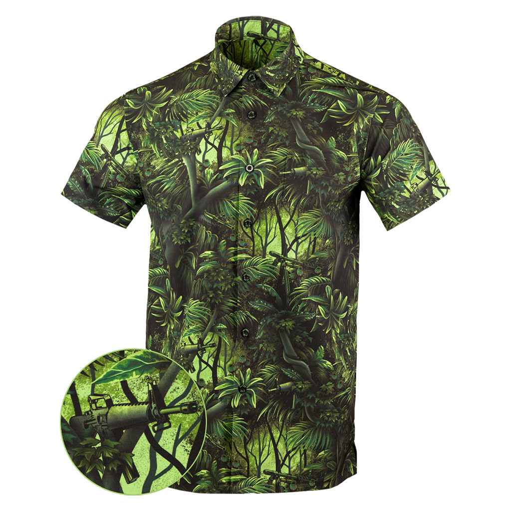 Full Metal Jacket Button Down Shirt Tactical Tropical Print Shirt Gifts For Gun Lovers Full Metal Jacket Button Down Shirt Tactical Tropical Print Shirt Gifts For Gun Lovers