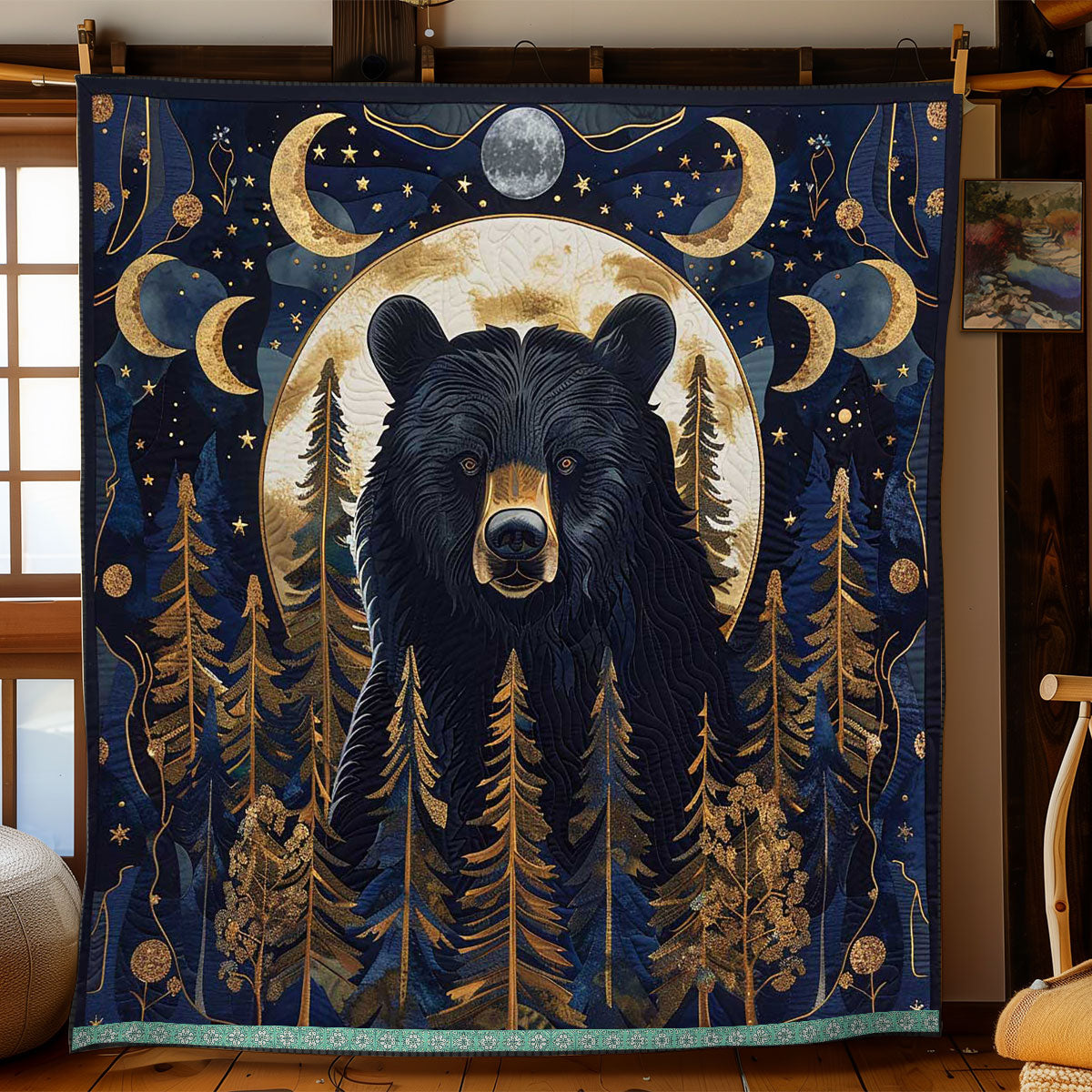 Full Moon Black Bear Quilt Blanket King Blanket Best Xmas Presents For Teenagers
