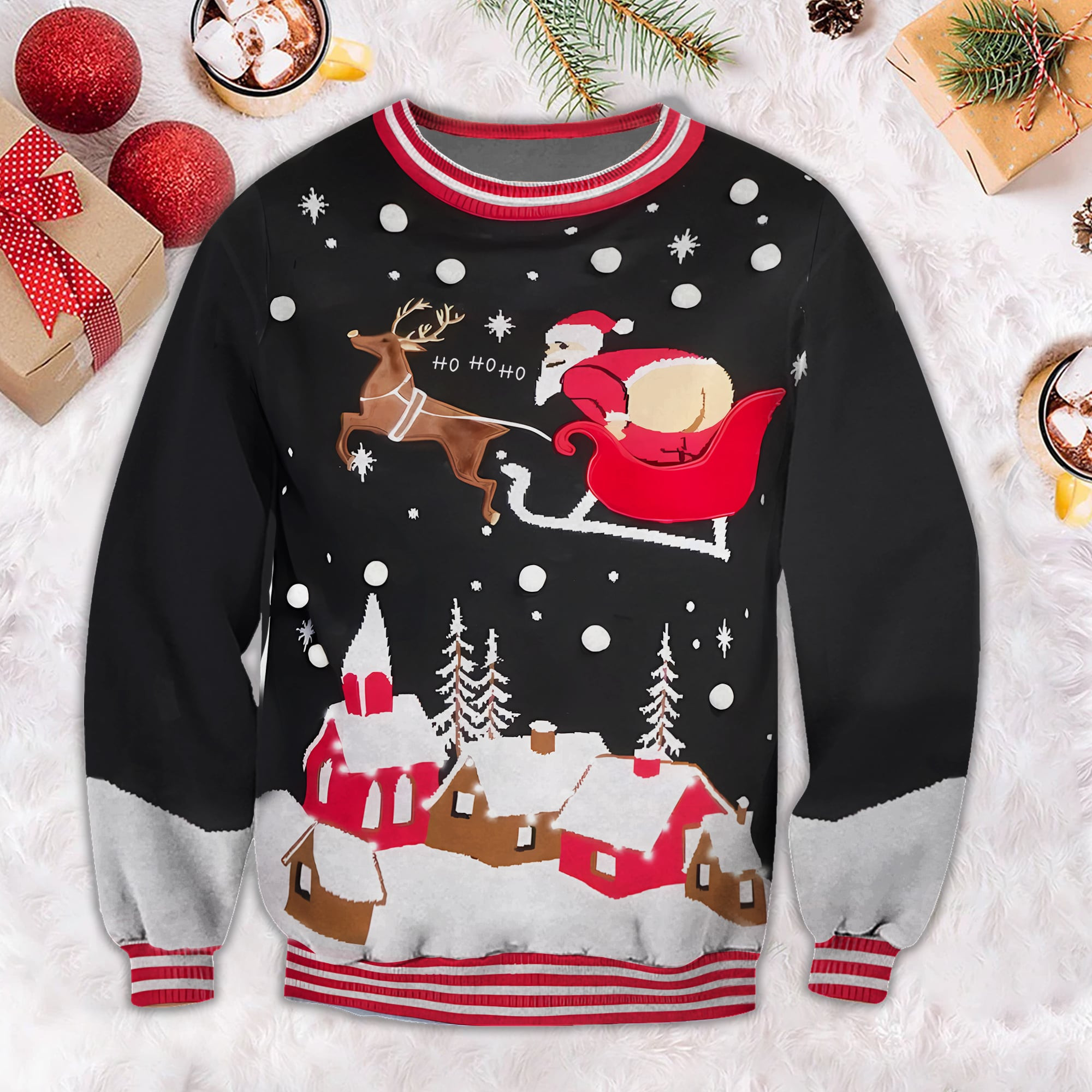 Full Moon Santa Light Up Ugly Christmas Sweater Funny Xmas Clothing Gifts For Dad