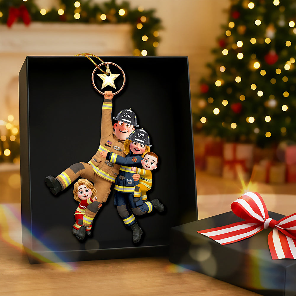 Fun Hanging Firefighter Family Ornament, Personalized Gifts For Family - Holiday Tree Decoration Gift Fun Hanging Firefighter Family Ornament, Personalized Gifts For Family - Holiday Tree Decoration Gift