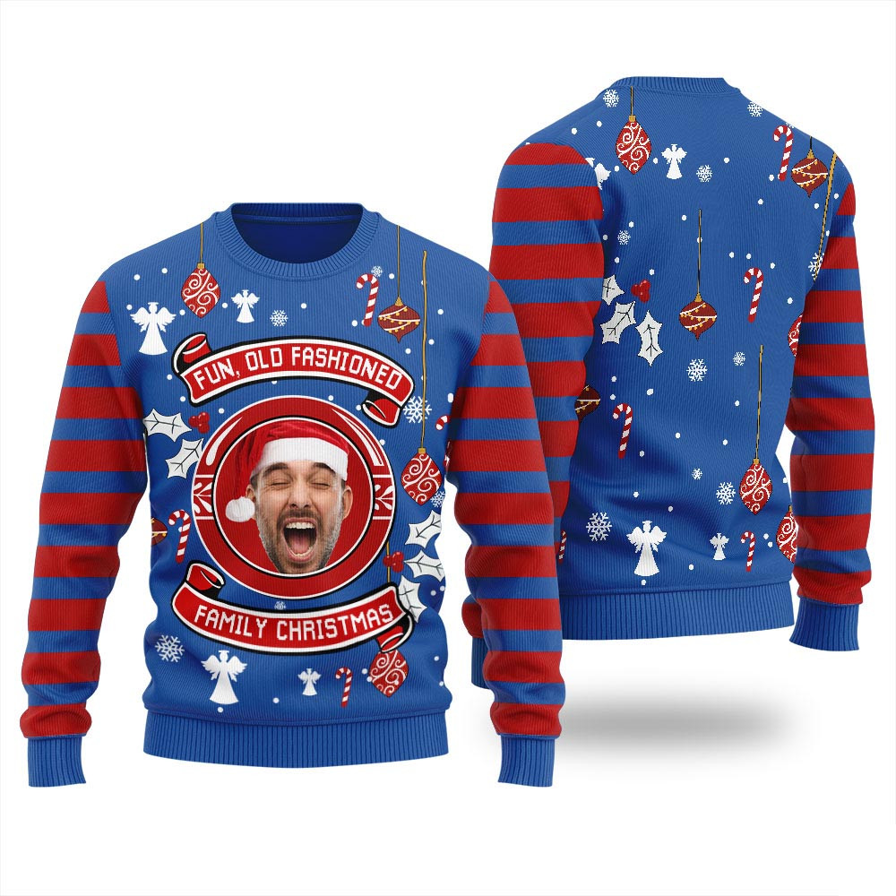 Fun Old Fashioned Family Christmas Custom Mens Ugly Sweater Ugly Christmas Sweater For Men