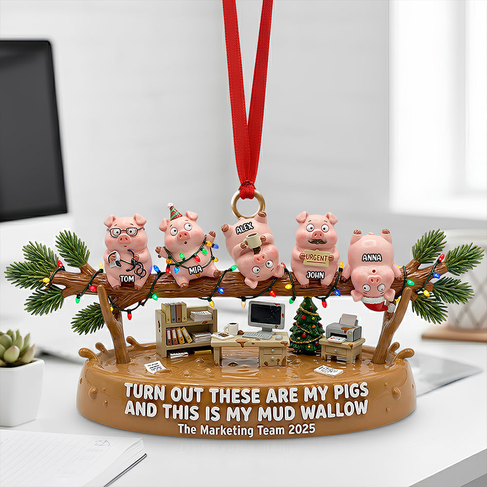 Fun Pig Office Worker Acrylic Ornament, Personalized Gifts For Coworker - Fun Holiday Ornament Gift