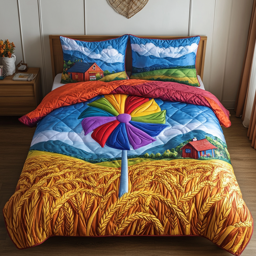 Fun Pinwheel Quilted Bedding Set Cute Room Decor Unique Christmas Gifts 2025