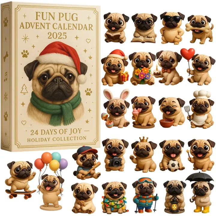 Fun Pug Advent Calendar 2025 Animal Themed Christmas Countdown Pug Dog Lover Christmas Gifts