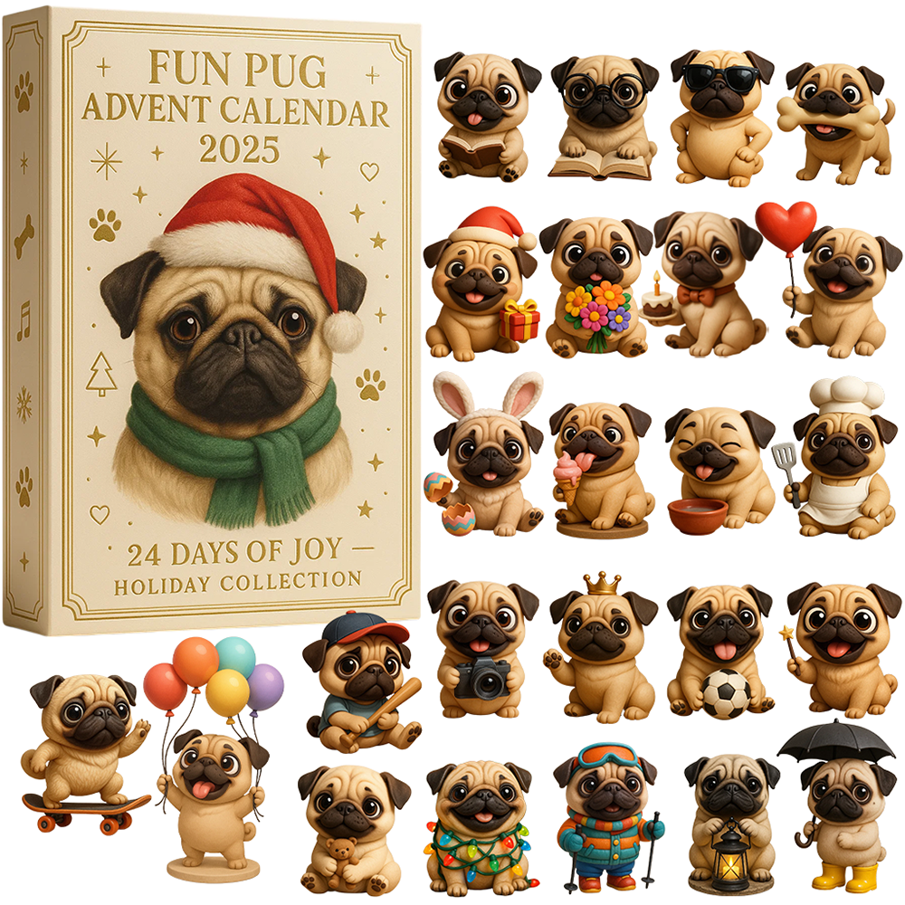 Fun Pug Advent Calendar 2025 Kids Christmas Countdown Pug Owner Gifts