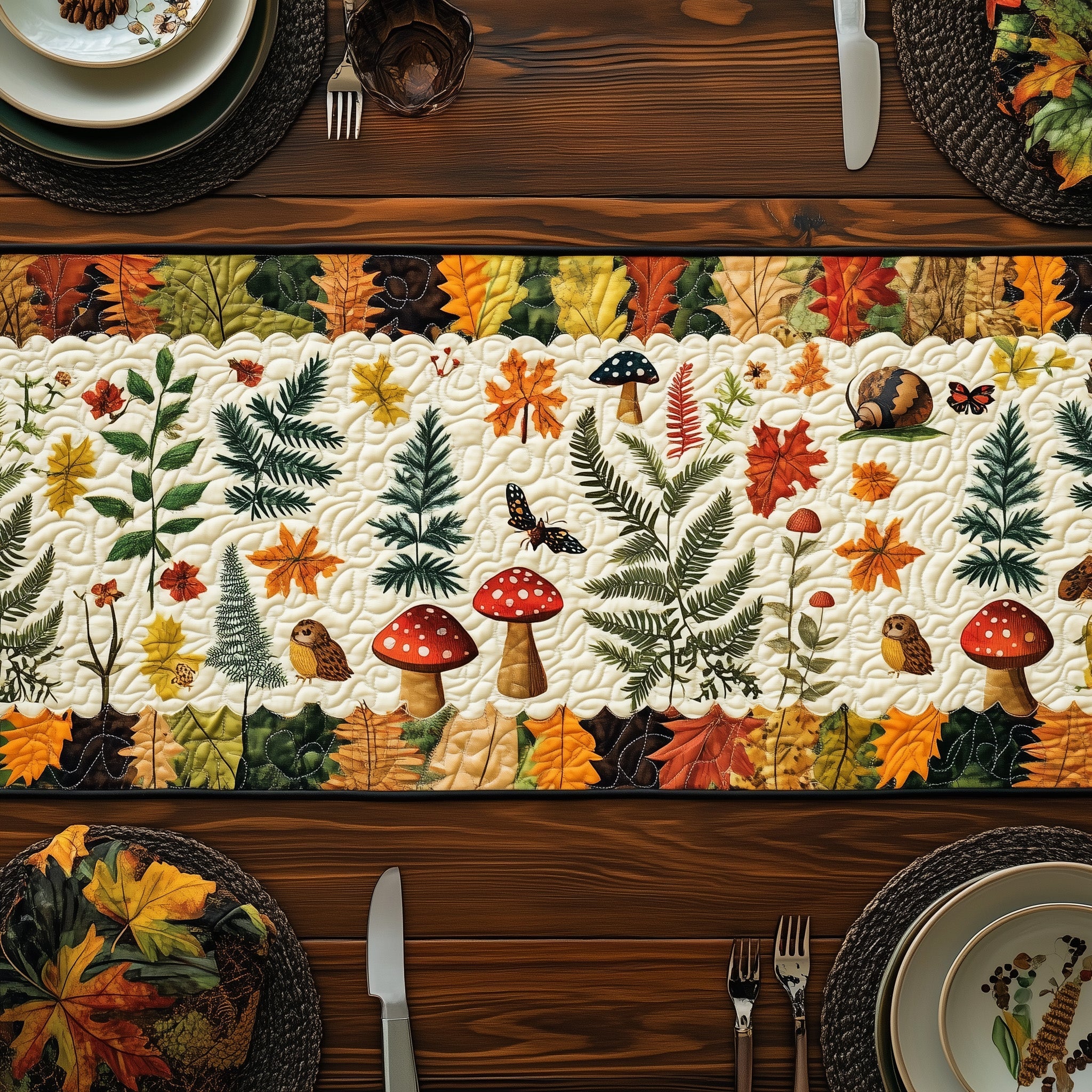 Fungal Forest Dreams Quilted Table Runner Christmas Table Runner for Family Meals