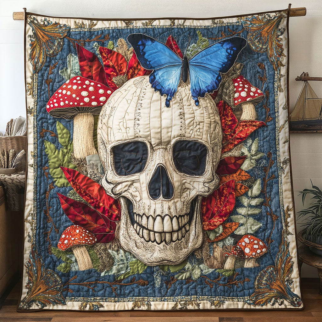 Fungi Dream Skull Quilt Blanket Best Throw Blanket Mushroom Related Gifts
