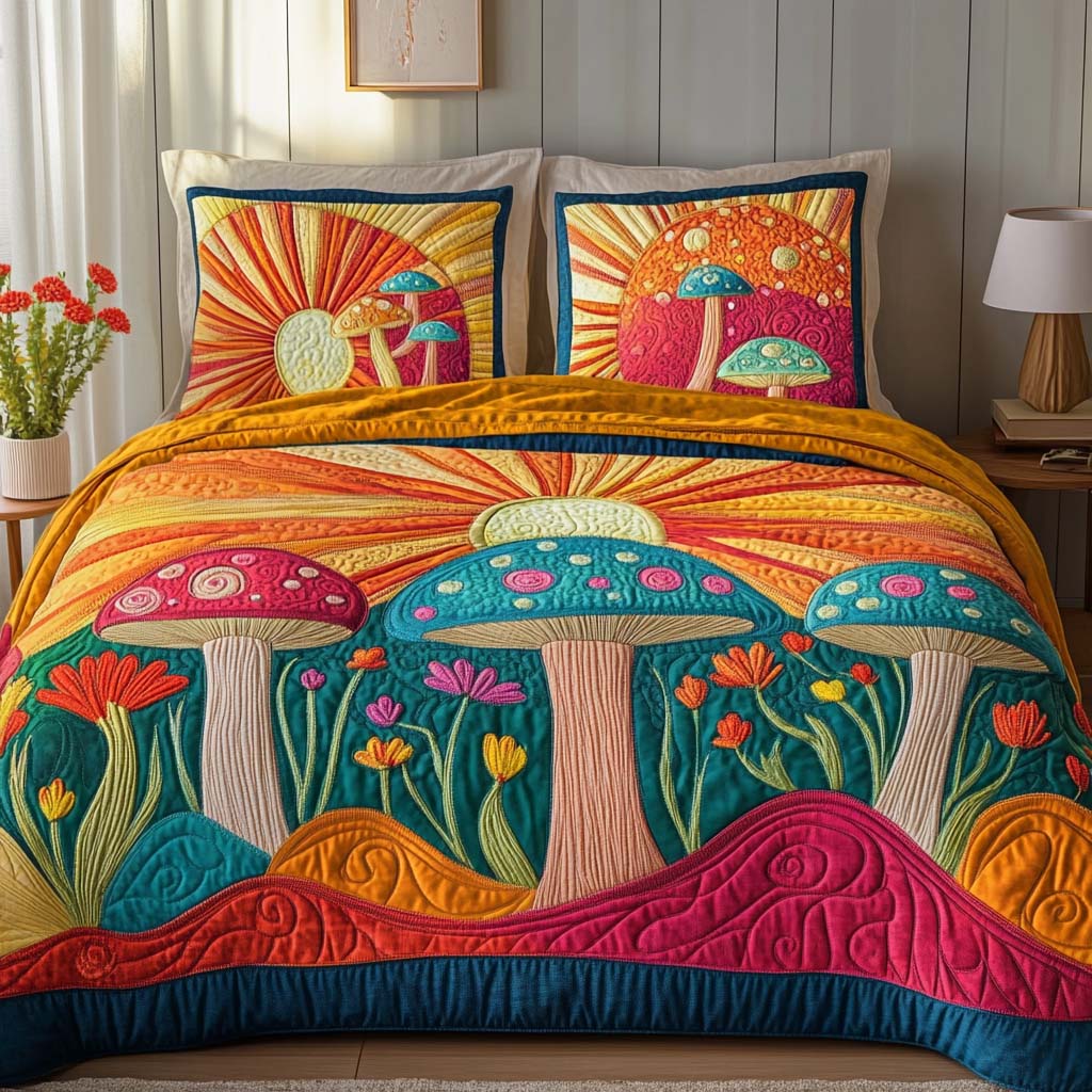 Fungitopia Nights Quilted Bedding Set Bedroom Decor Ideas Presents For Mushroom Lovers