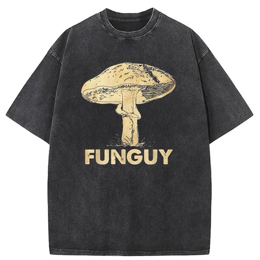 Funguy Mushroom Washed T-Shirt Soft Cotton Daily Wear Tee Gifts For Brother