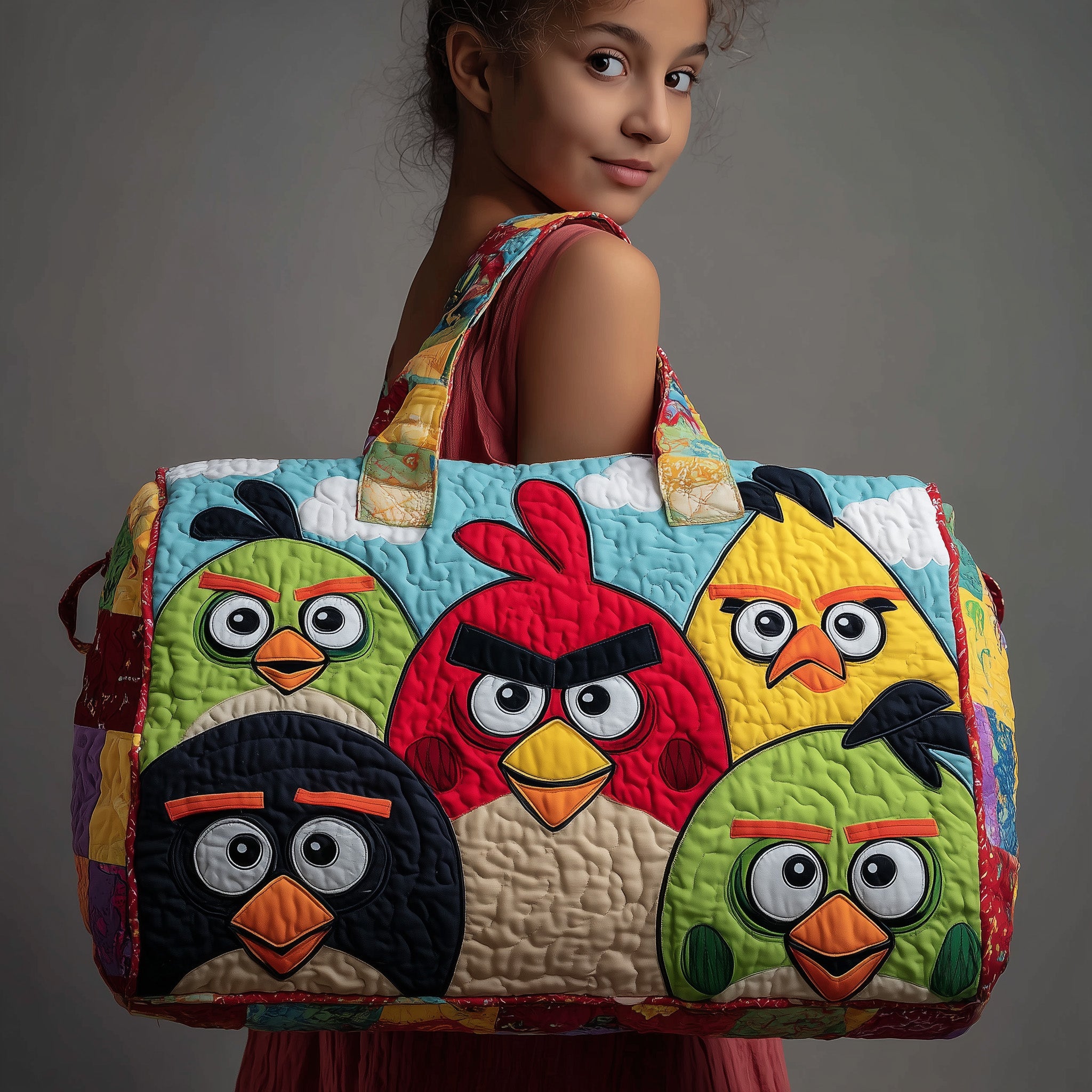Funky Birds Quilted Duffle Bag Everyday Gift Idea