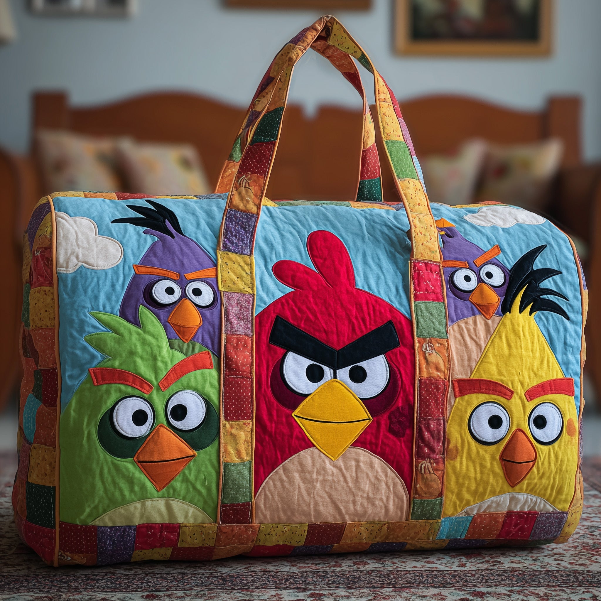 Funky Birds Quilted Duffle Bag Fall Gift Choice