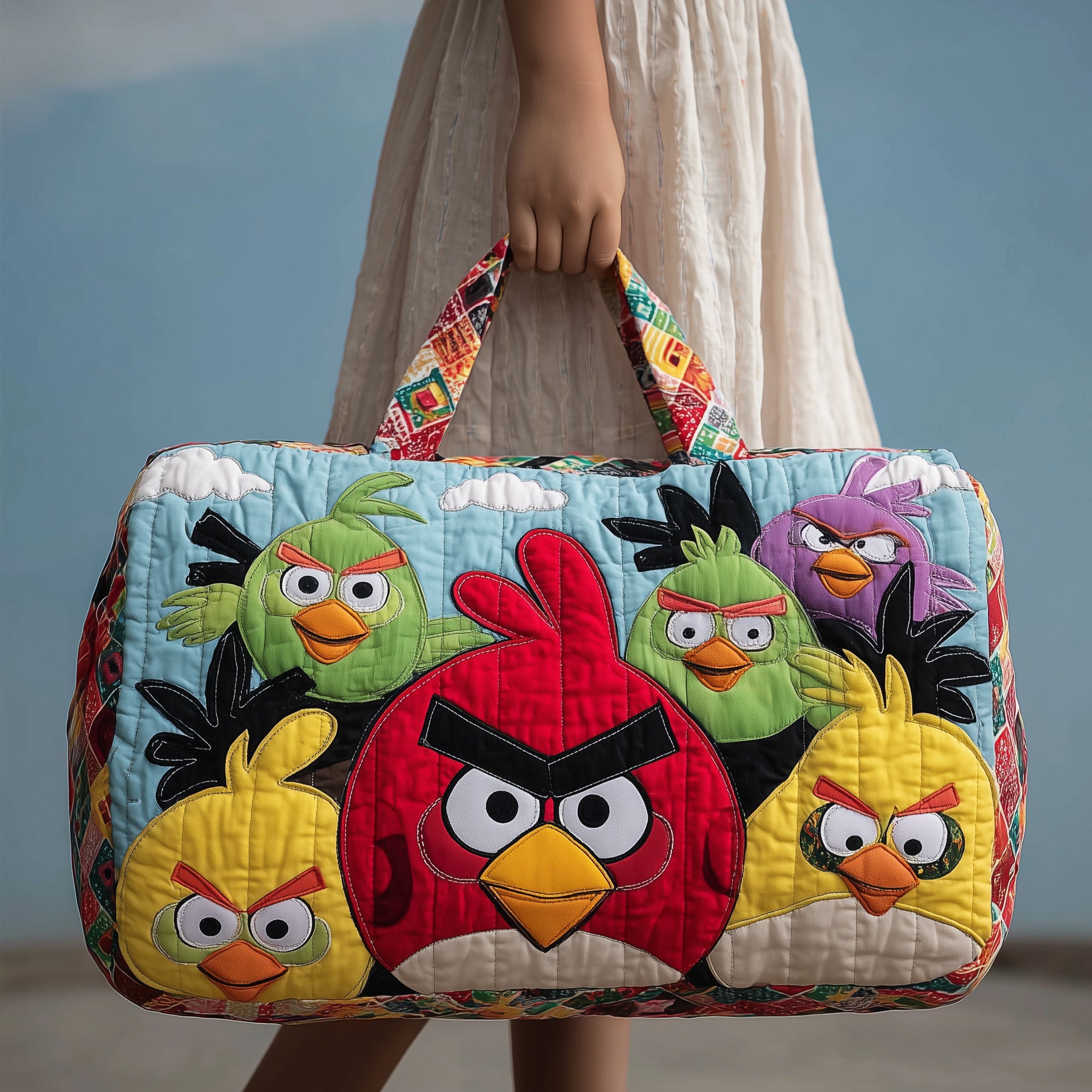 Funky Birds Quilted Duffle Bag Gift For Her