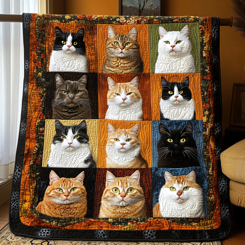 Funky Cat Quilted Blanket Cat Gifts For Cat Lovers