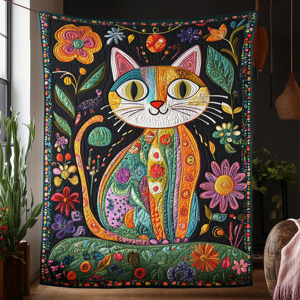 Funky Cat Quilted Blanket Cute Blankets For Her