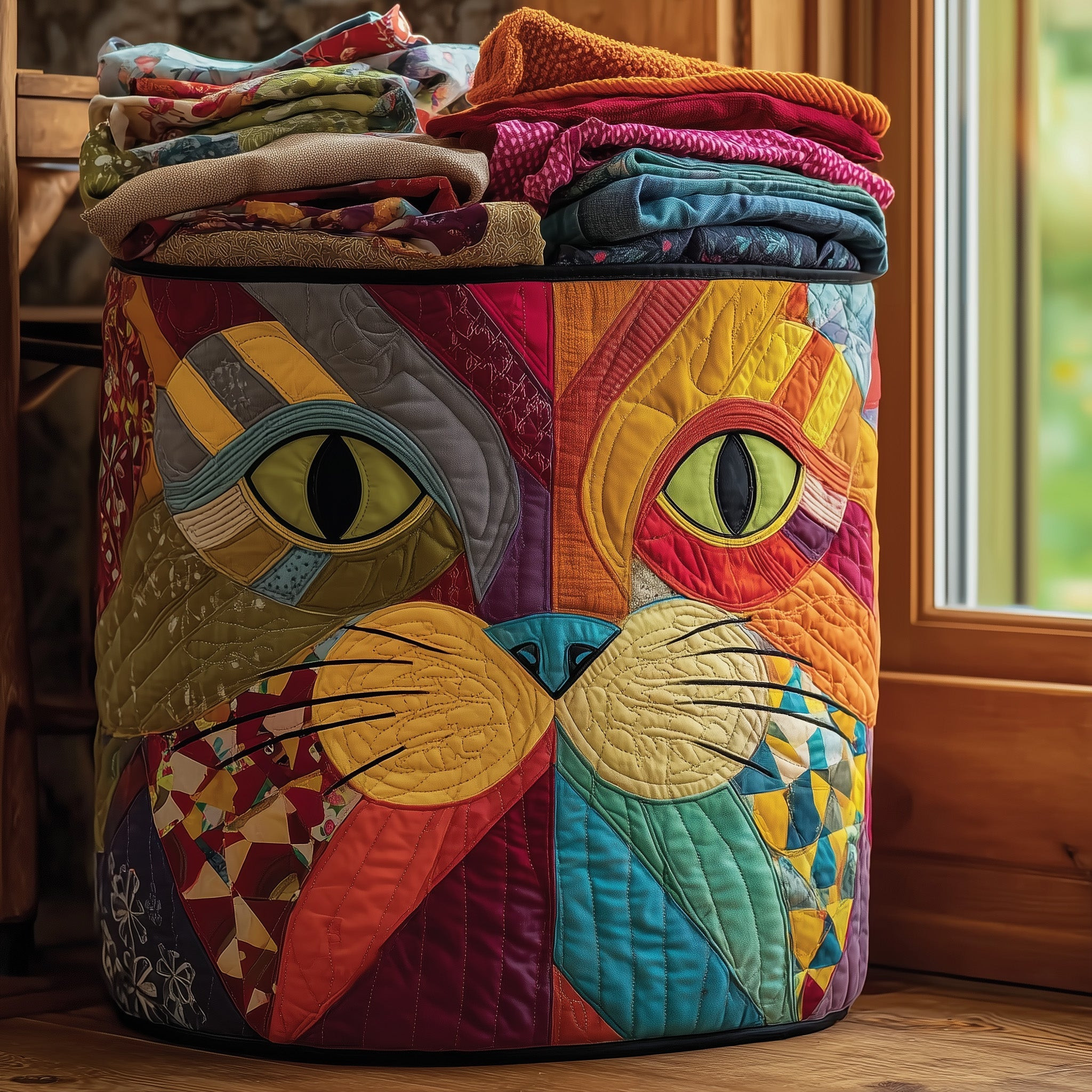 Funky Cat Quilted Laundry Basket Boho Themed Laundry Room Decor Gifts For Nana