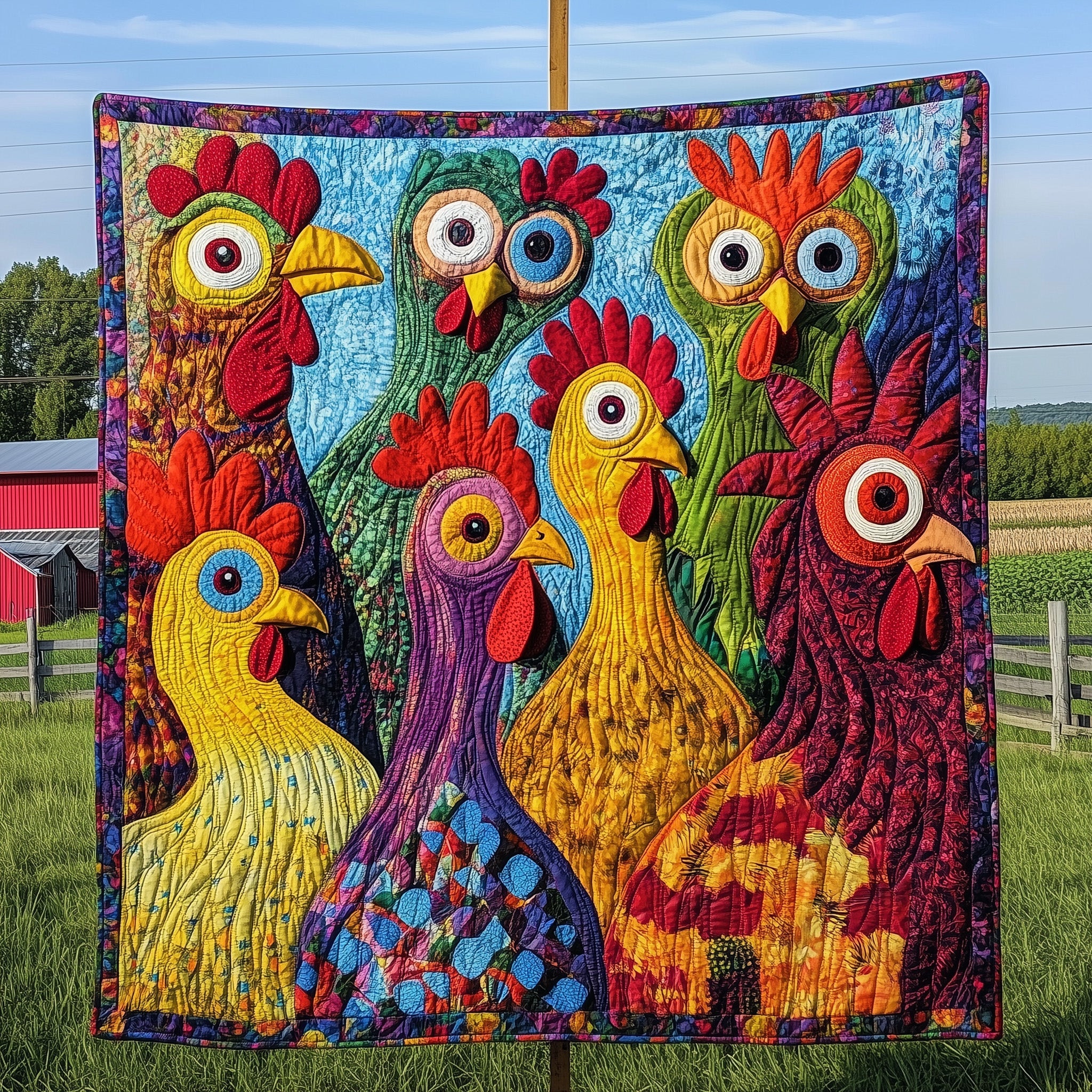 Funky Chicken Fiesta Quilted Blanket All-Season Winter Quilted Throw Blanket