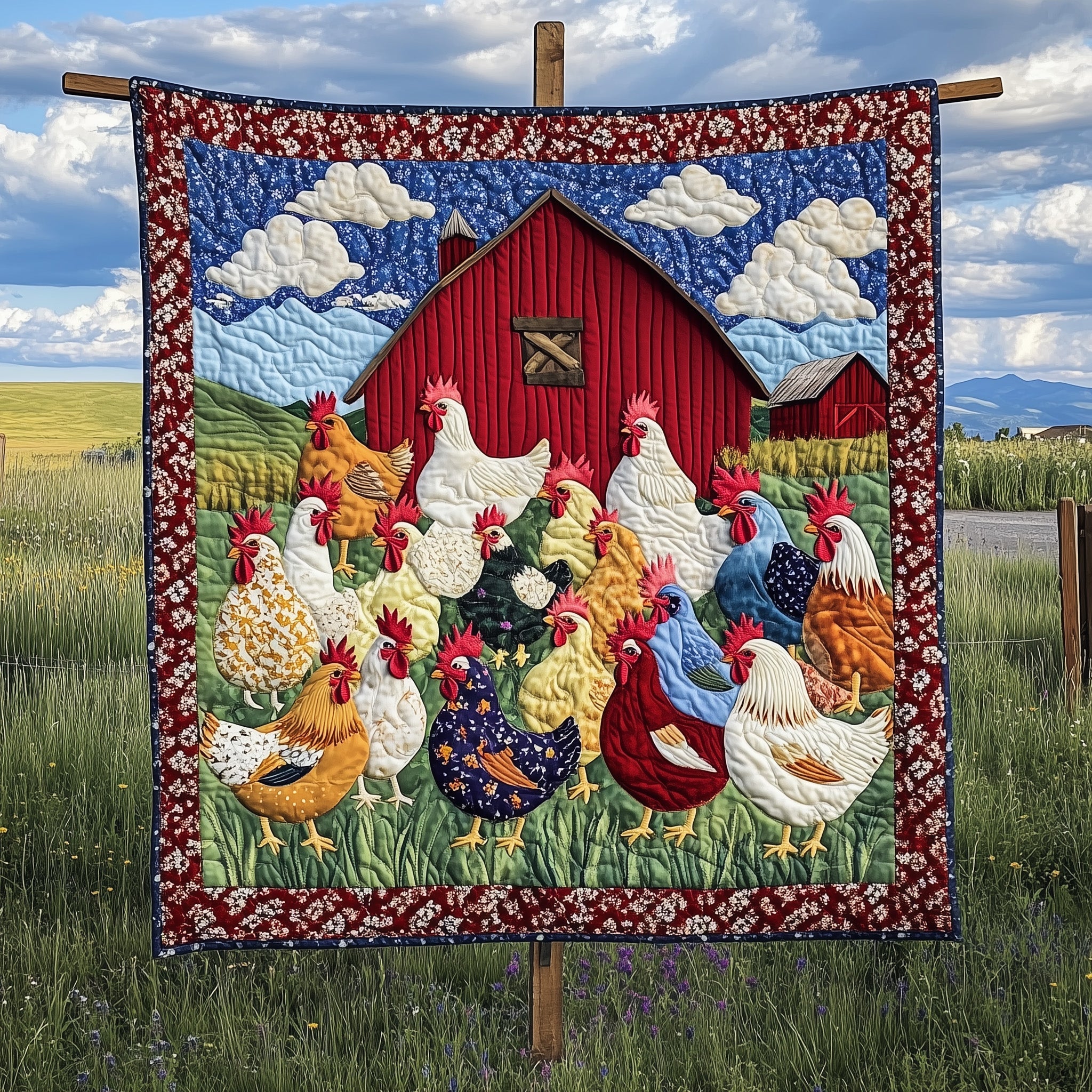 Funky Chicken Fiesta Quilted Blanket Cozy Quilted Blanket Gift for Couples