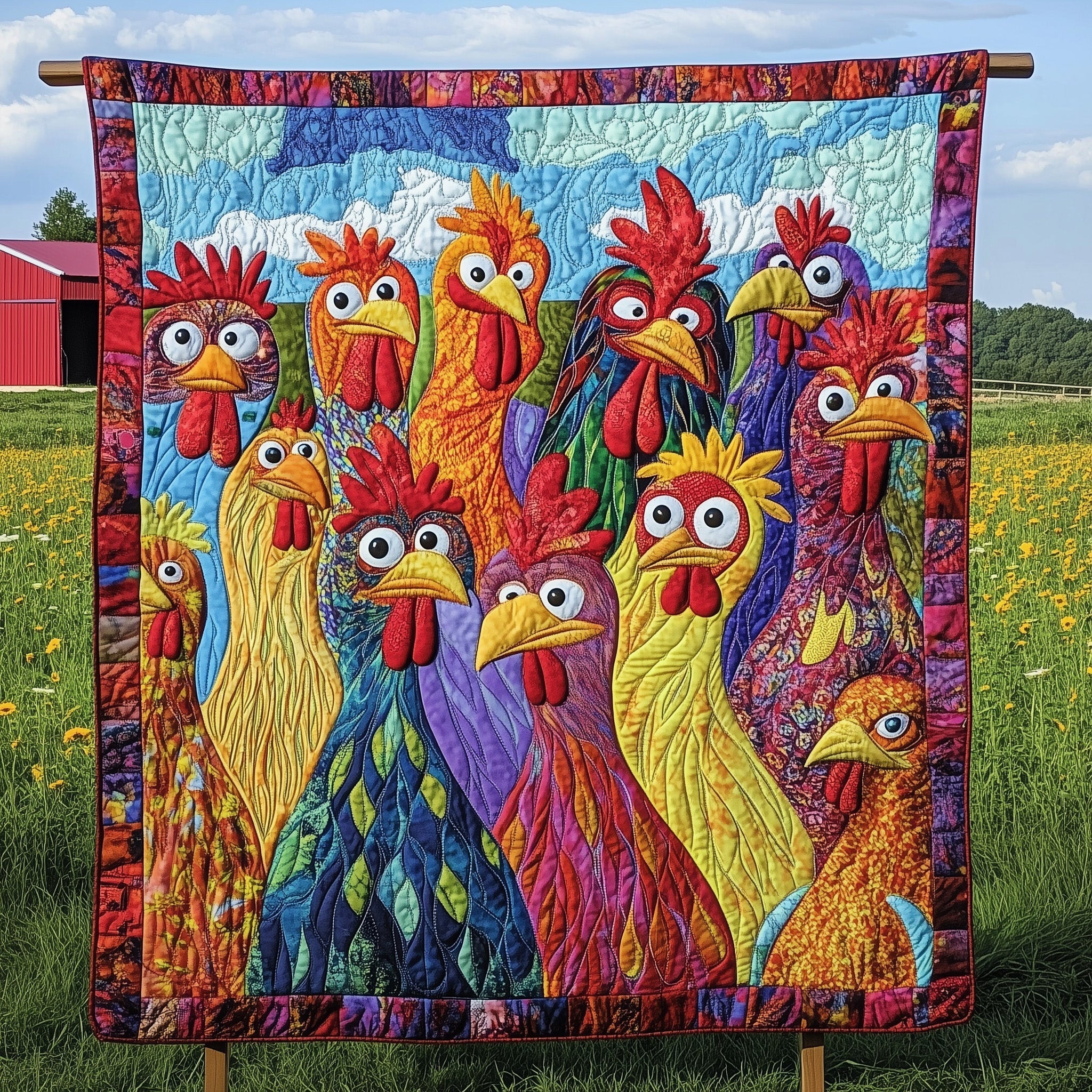 Funky Chicken Fiesta Quilted Blanket Cozy Winter Quilt Blanket for Couch
