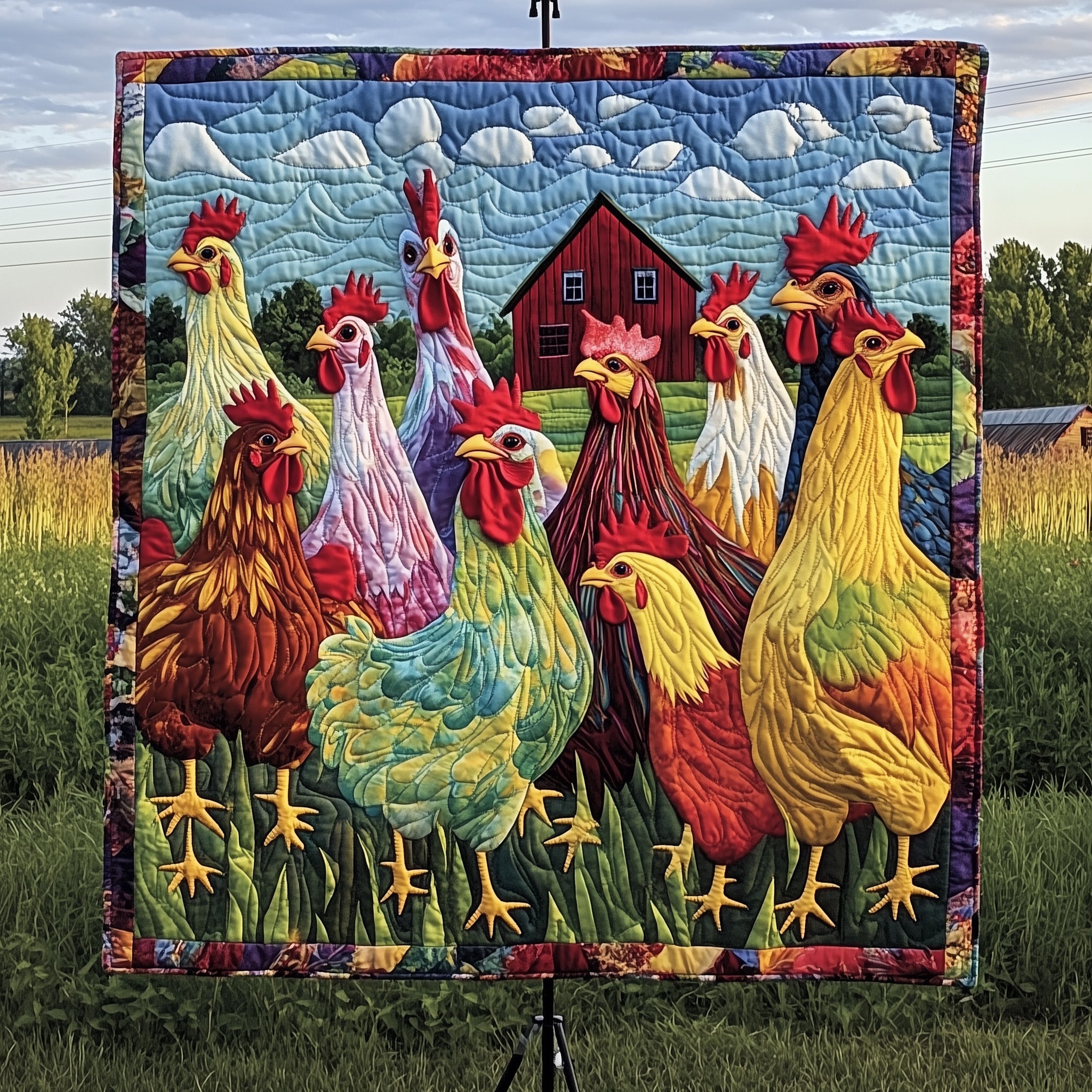 Funky Chicken Fiesta Quilted Blanket Quilt Blanket Gift for Family Gatherings