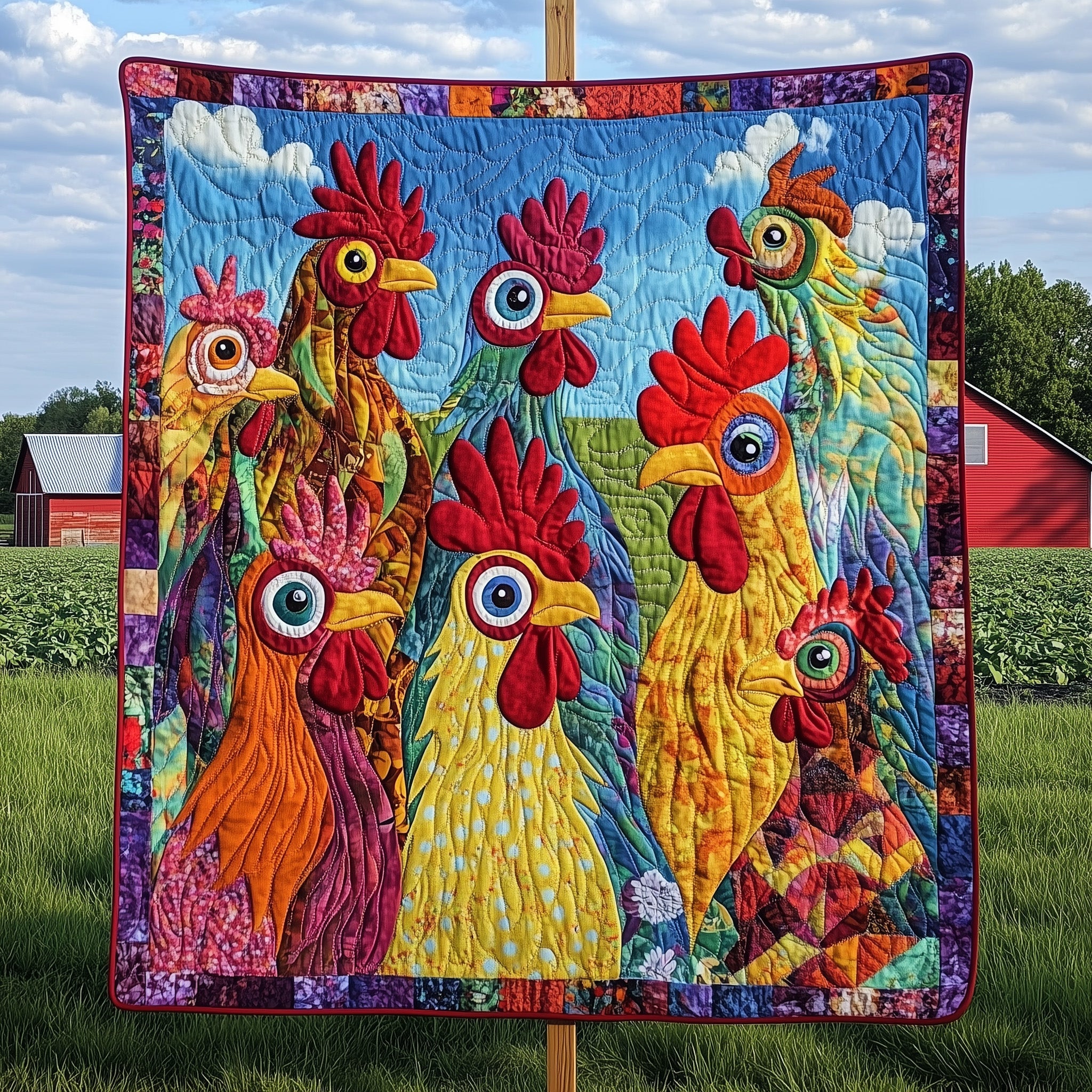 Funky Chicken Fiesta Quilted Blanket Quilted Blanket for Winter Nights