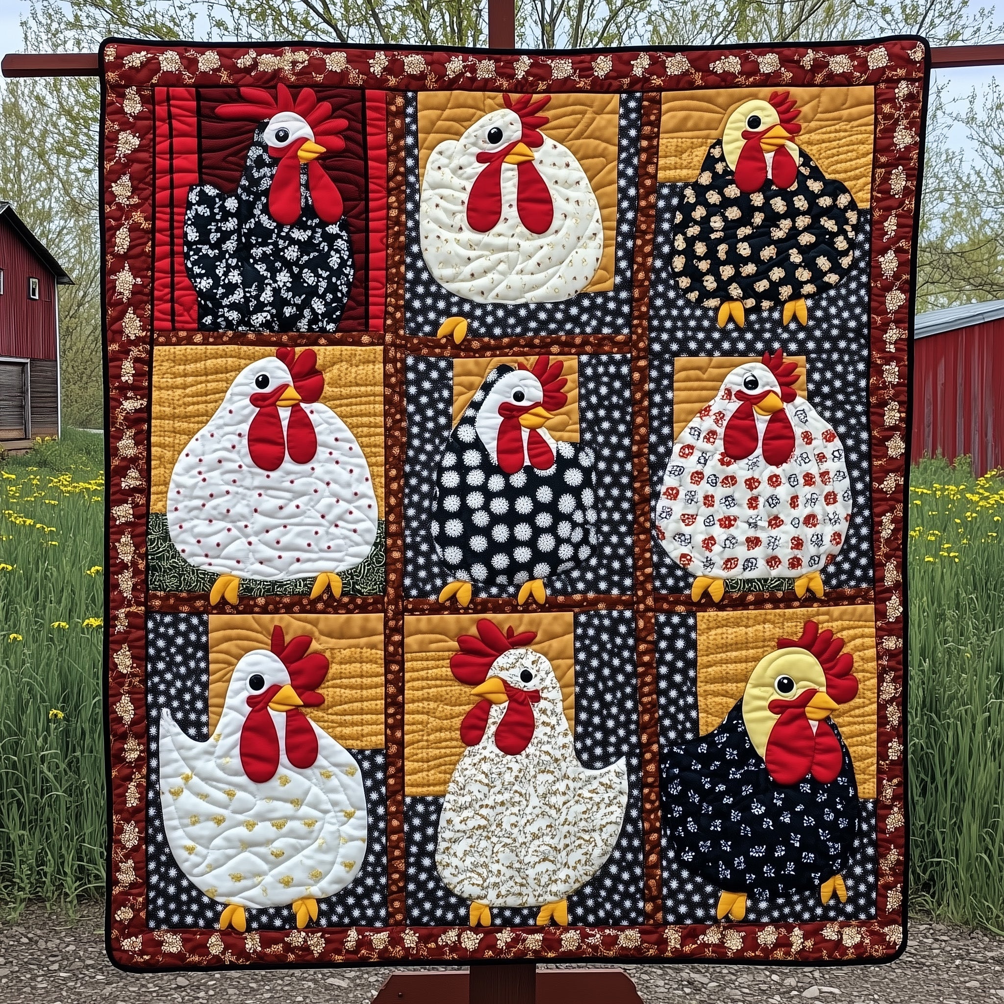 Funky Chicken Fiesta Quilted Blanket Quilted Blanket Gift for Mom and Dad