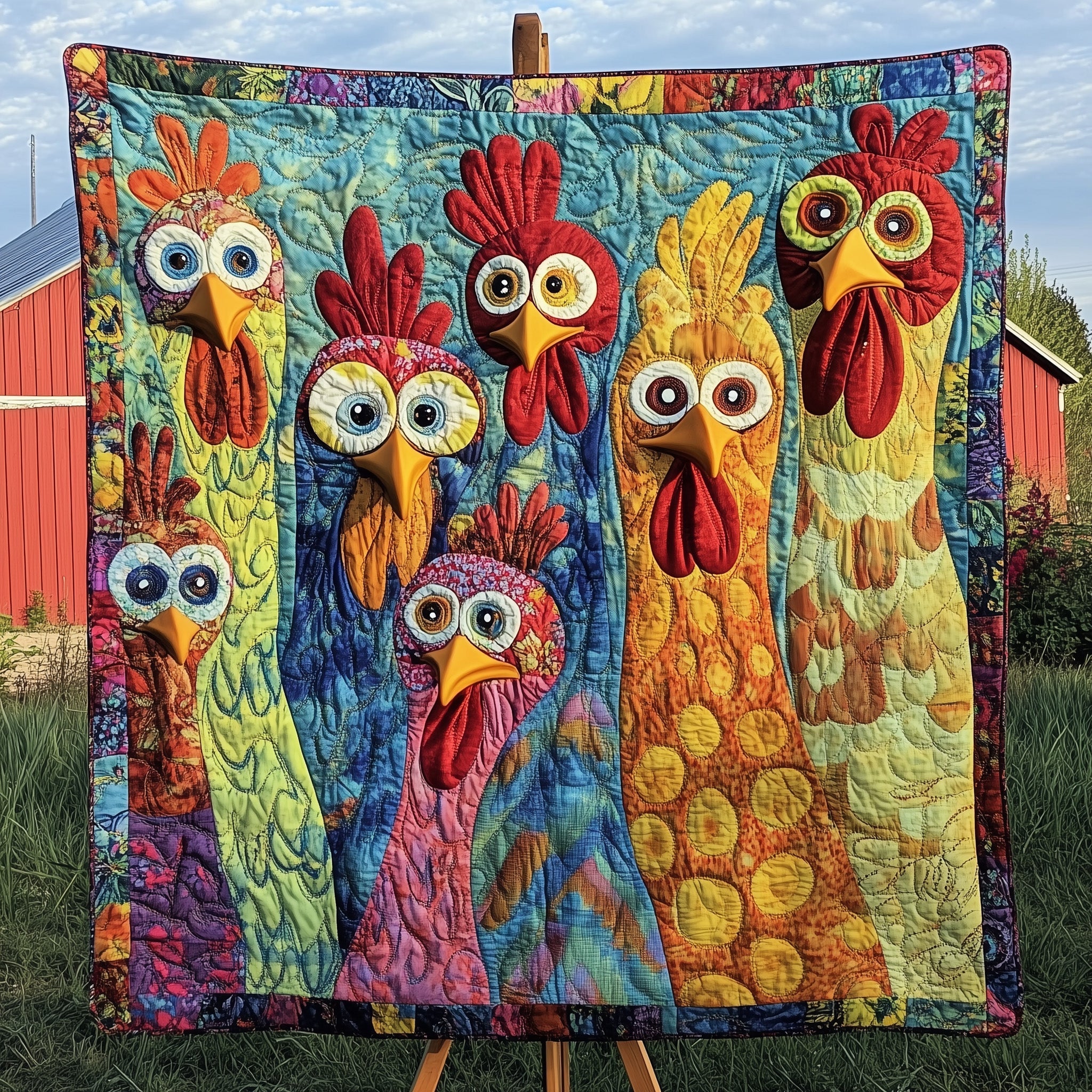 Funky Chicken Fiesta Quilted Blanket Quilted Throw Blanket Gift for Friends