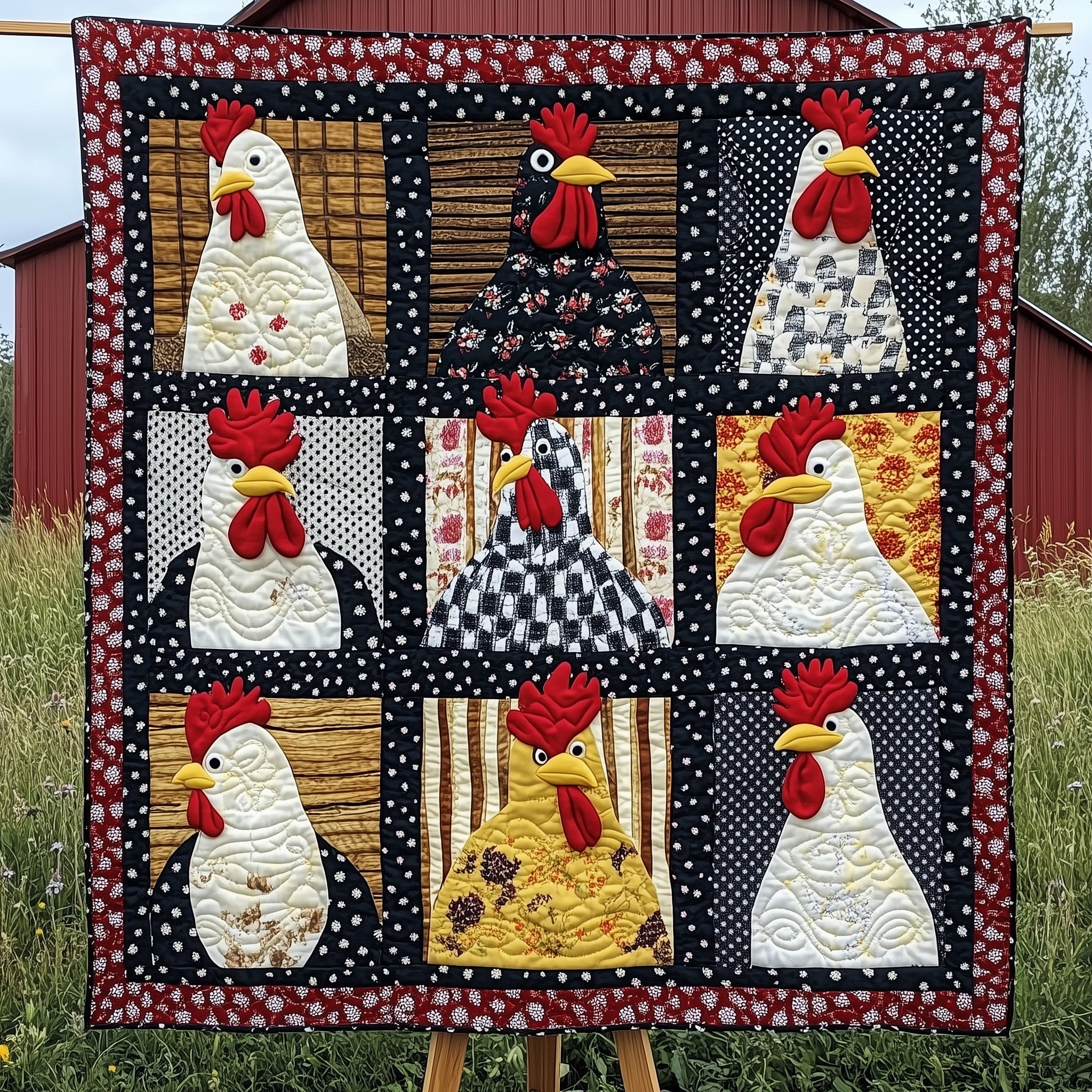 Funky Chicken Fiesta Quilted Blanket Special Occasion Quilted Blanket Gift