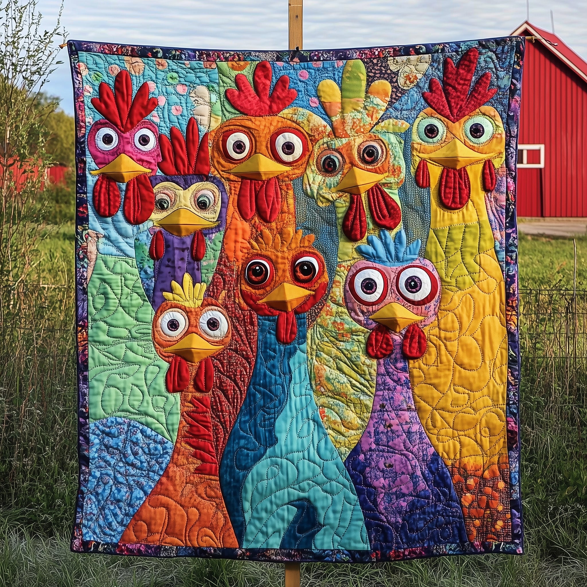 Funky Chicken Fiesta Quilted Blanket Winter Quilt Blanket Gift Idea