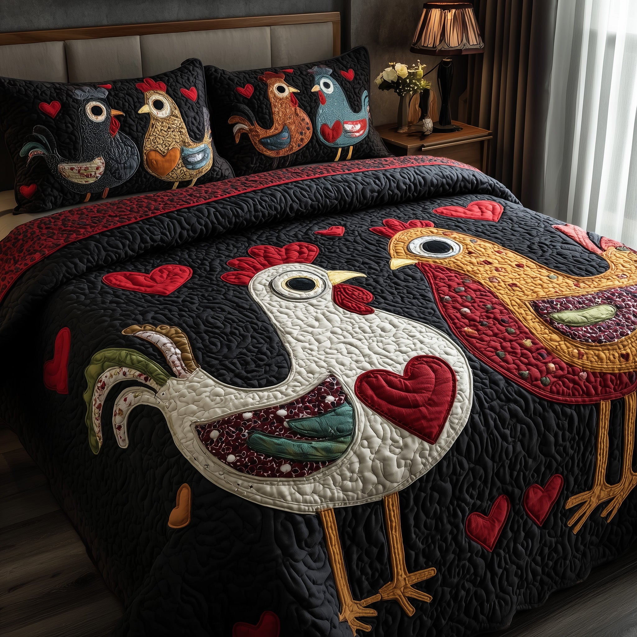 Funky Chicken Quilted Bedding Set Create a Cozy Space