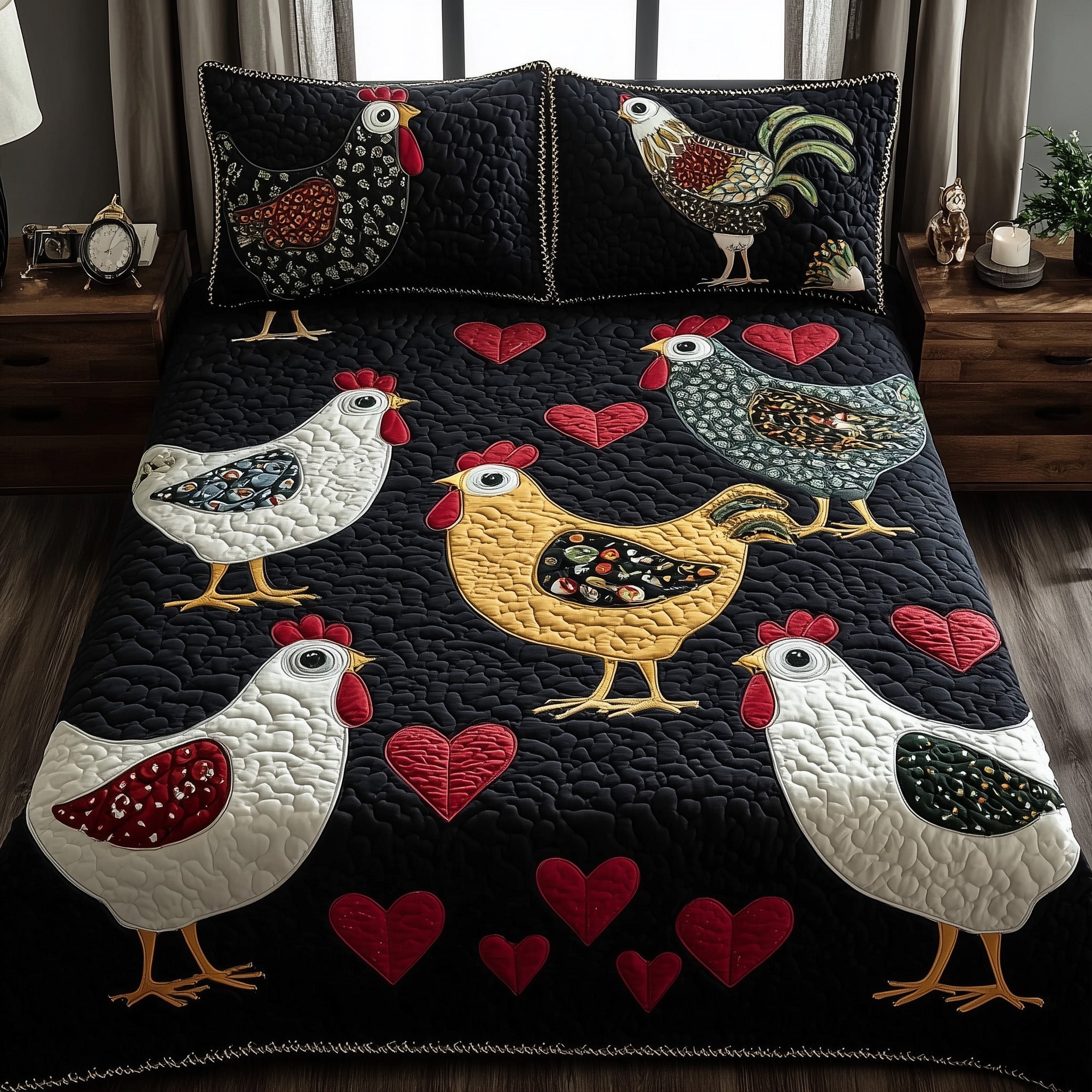 Funky Chicken Quilted Bedding Set For Family