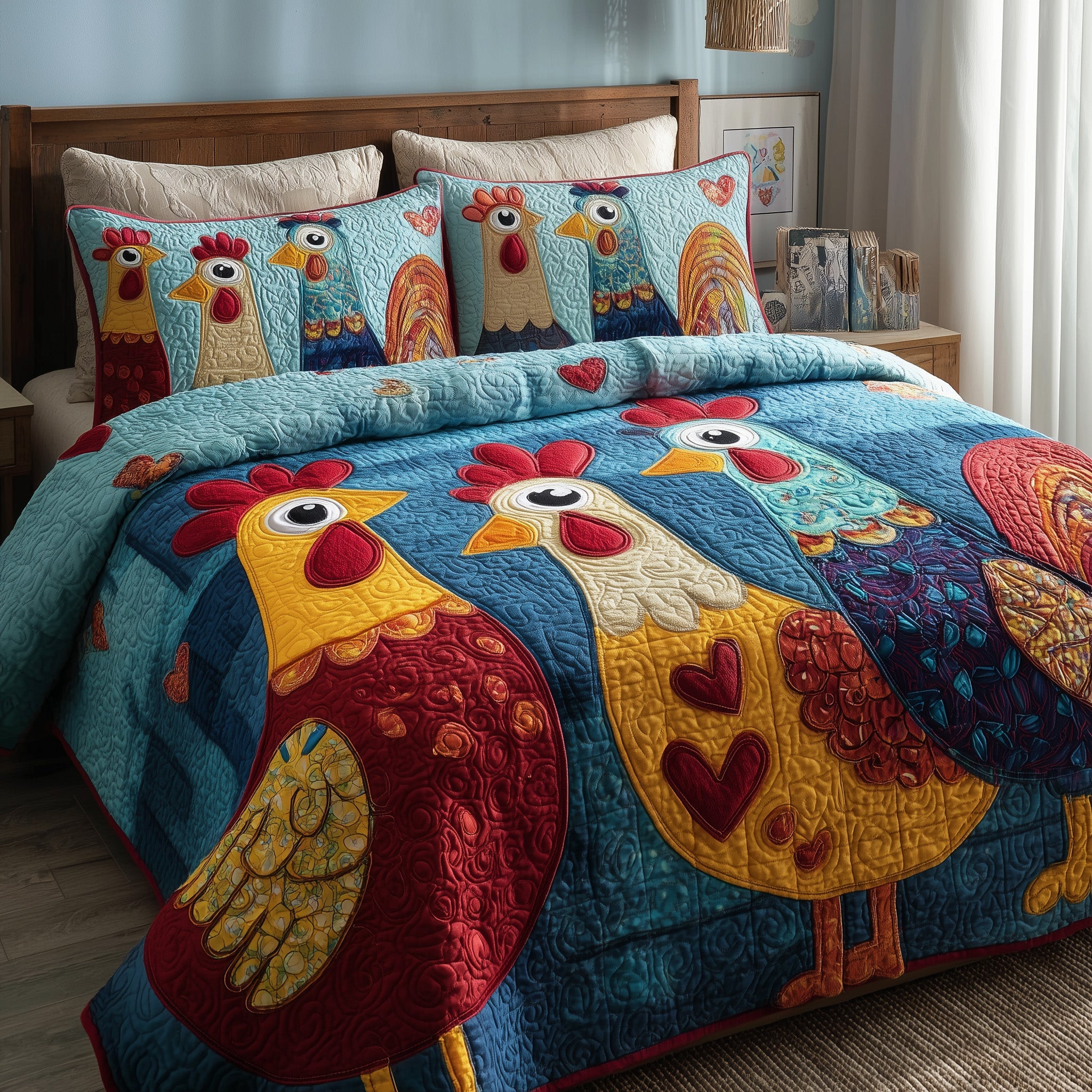 Funky Chicken Quilted Bedding Set For Kids