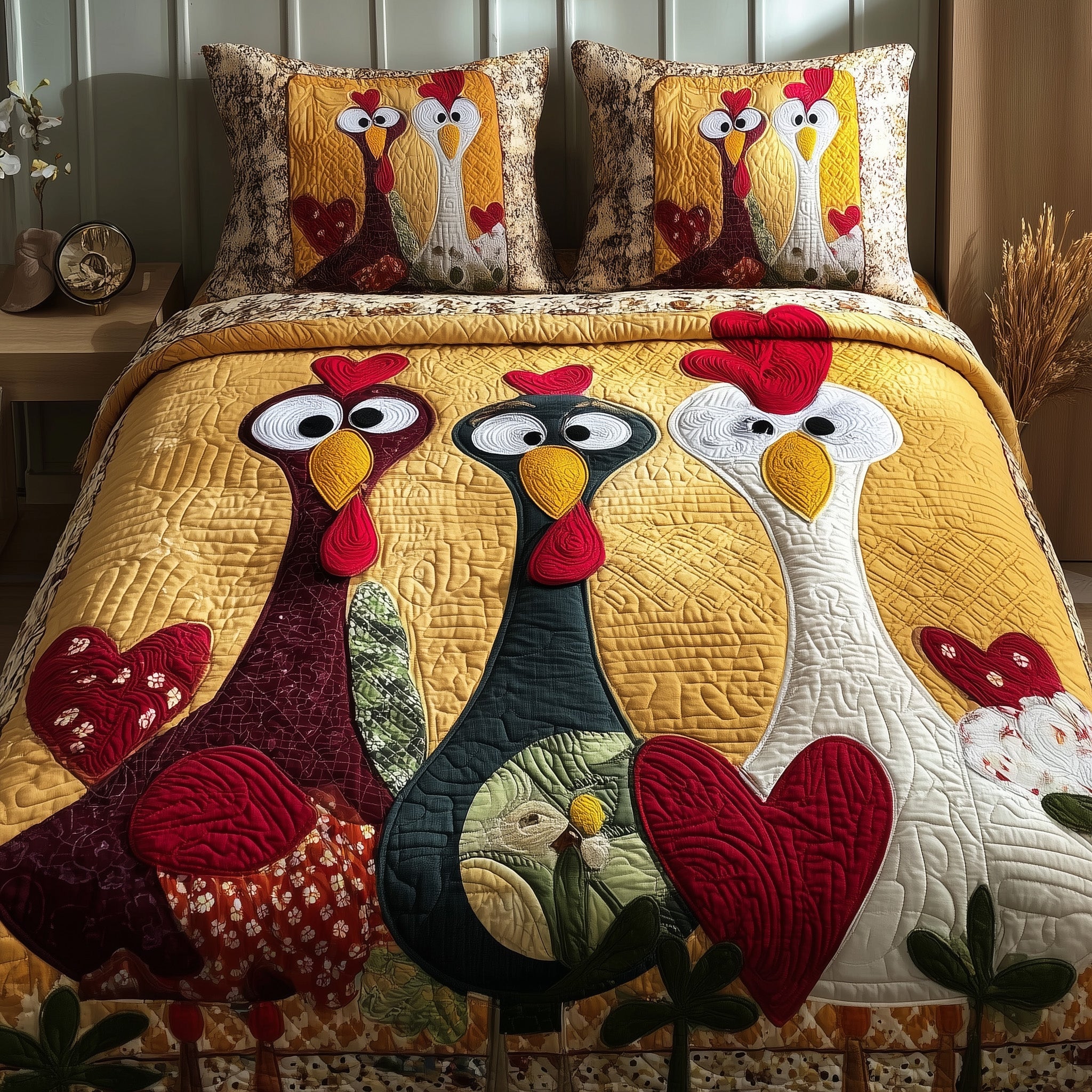 Funky Chicken Quilted Bedding Set For Men
