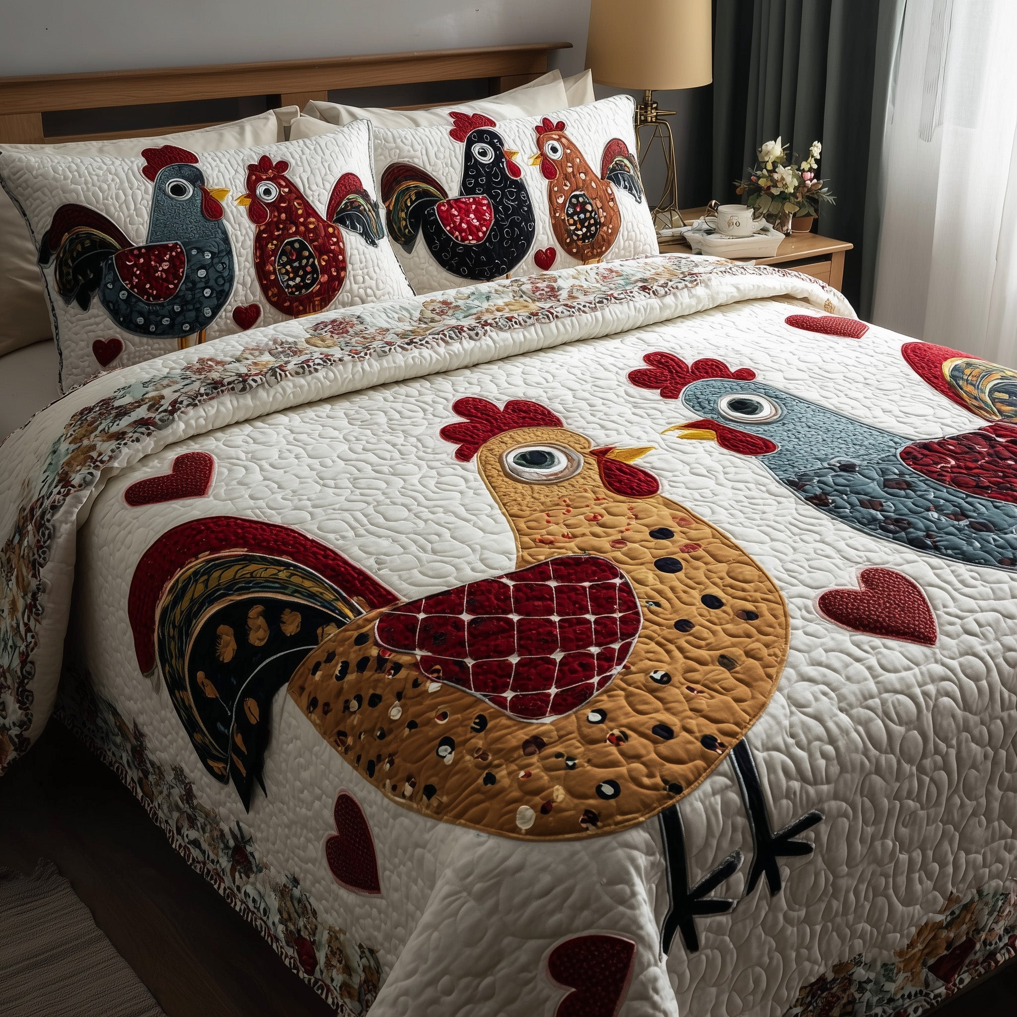 Funky Chicken Quilted Bedding Set For Women