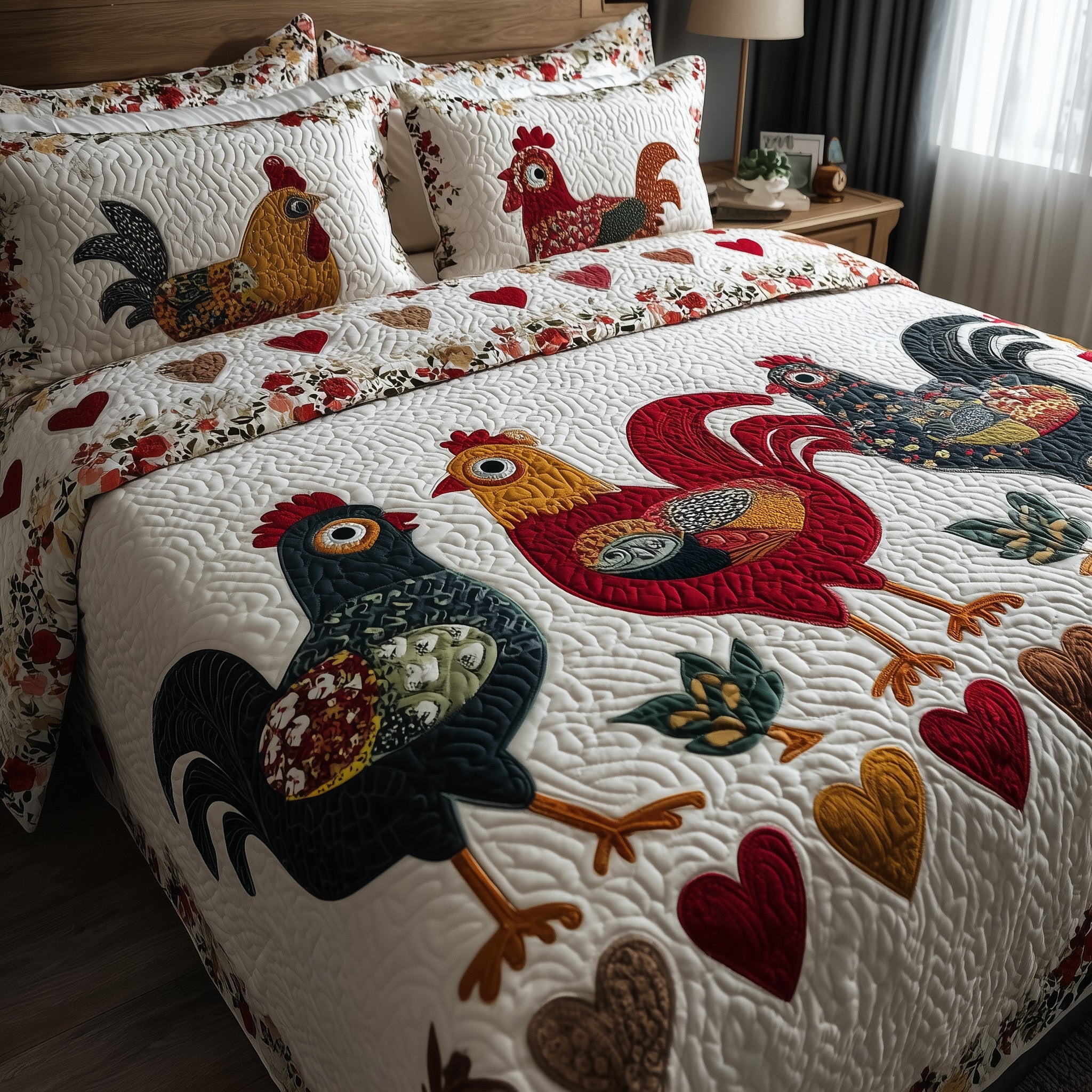 Funky Chicken Quilted Bedding Set Gift For Family