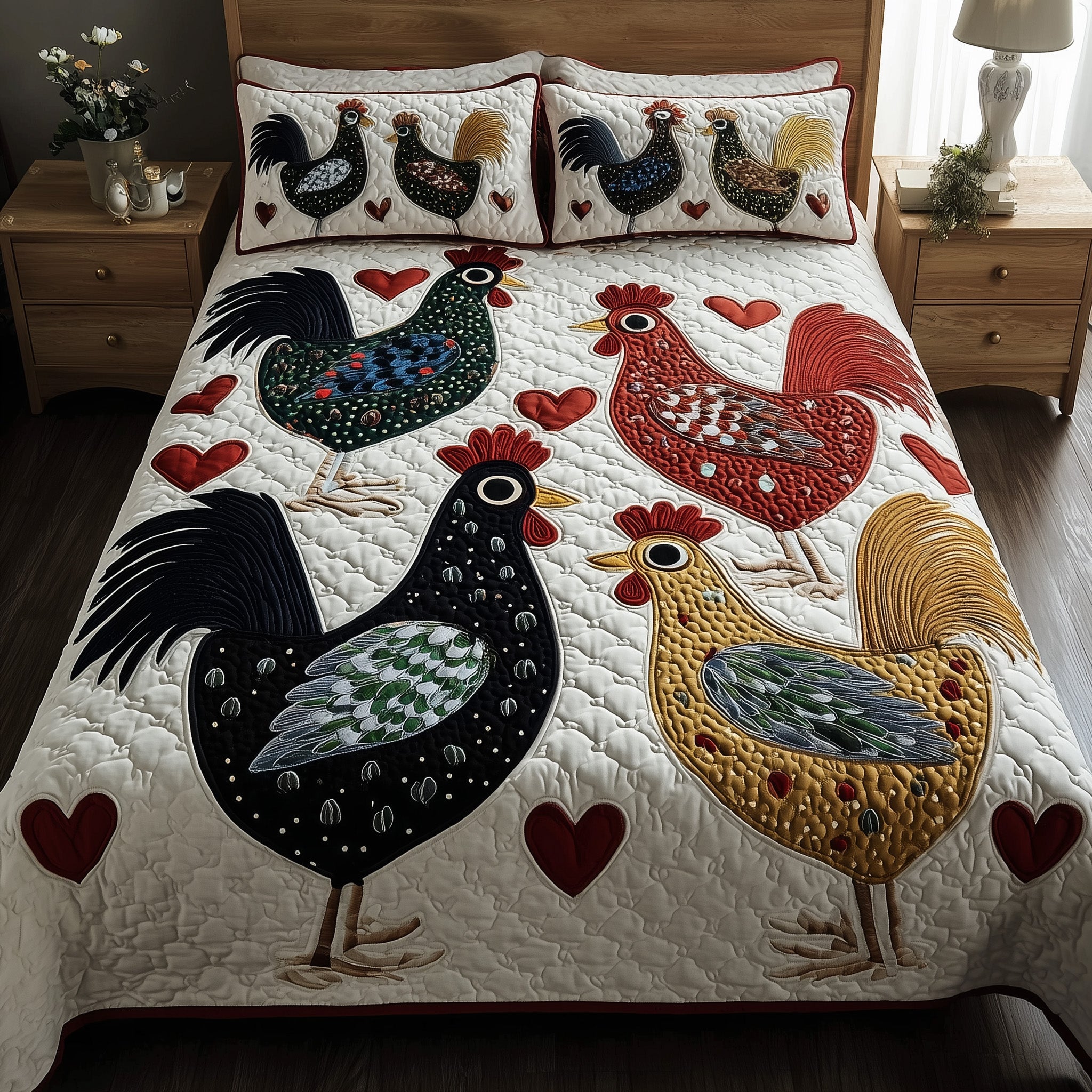 Funky Chicken Quilted Bedding Set Gift For Men