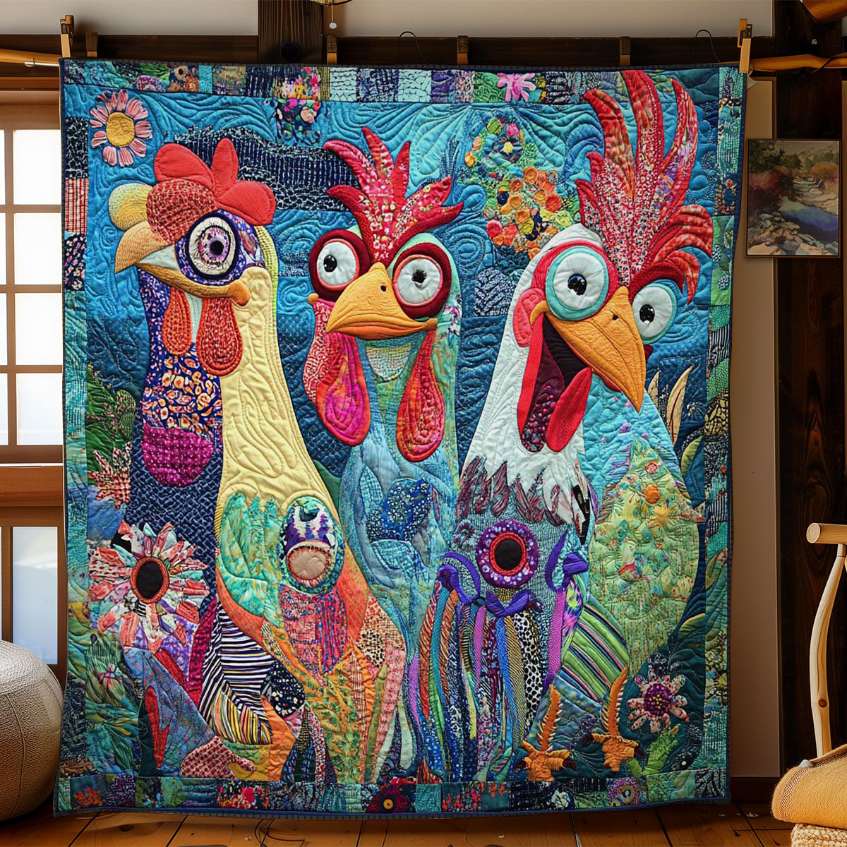 Funky Chicken Quilted Blanket Christmas Throw Blanket Chicken Themed Gifts