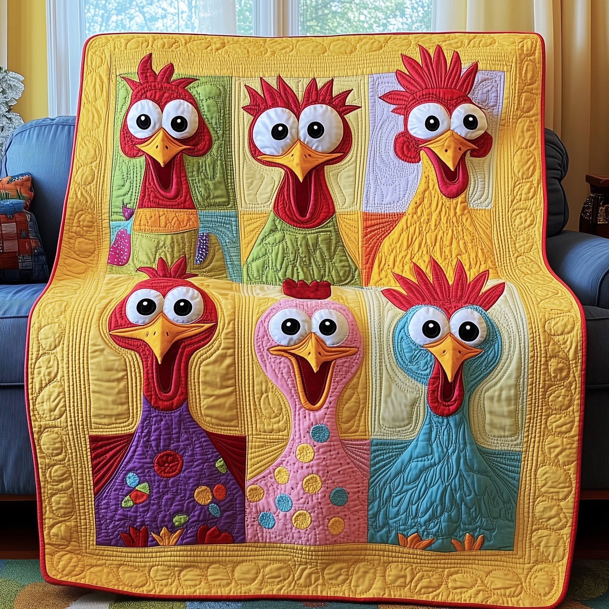 Funky Chicken Quilted Blanket Couch Throw BlanketBest Gifts For Chicken Owners