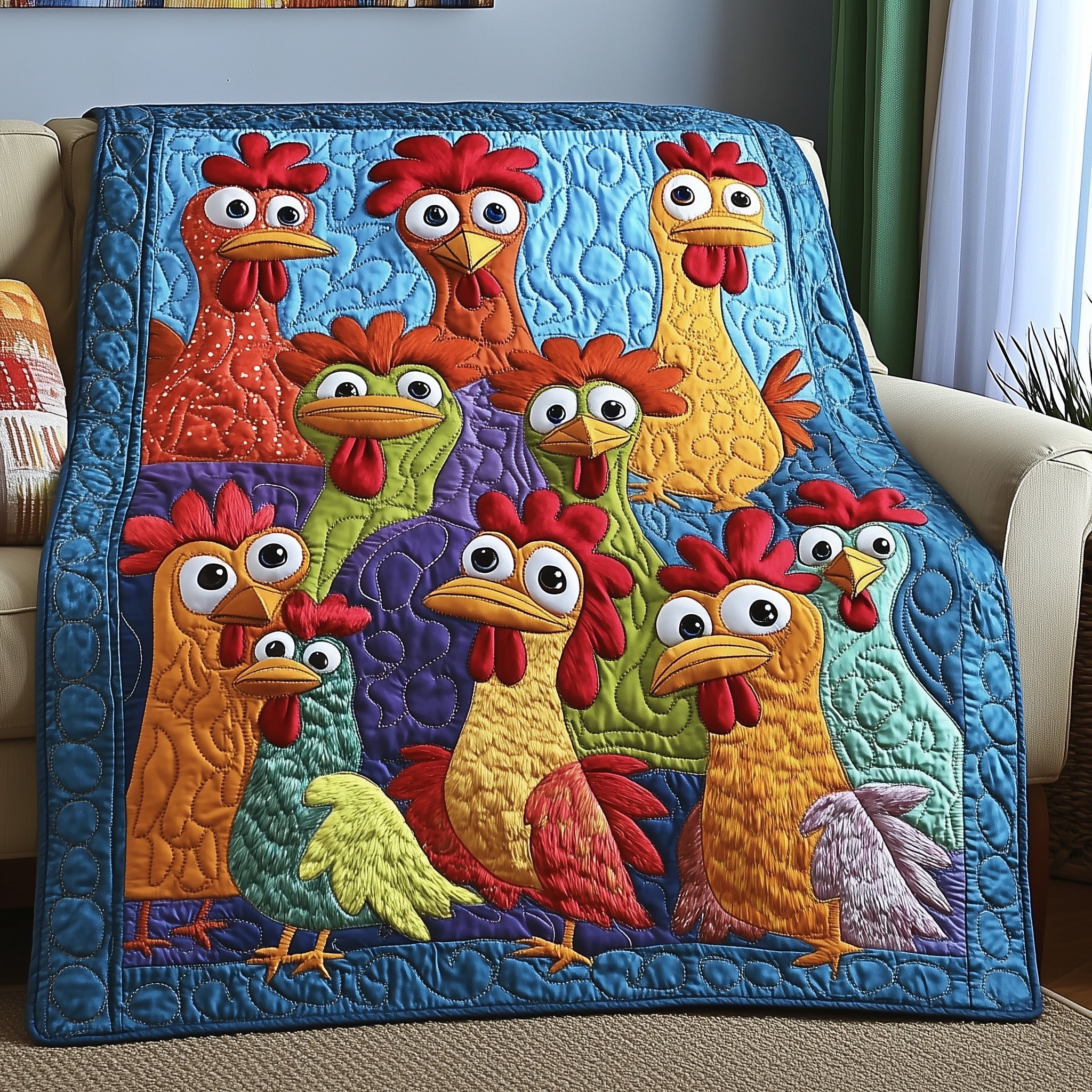 Funky Chicken Quilted Blanket Couch Throw BlanketChicken Gifts For Him Her