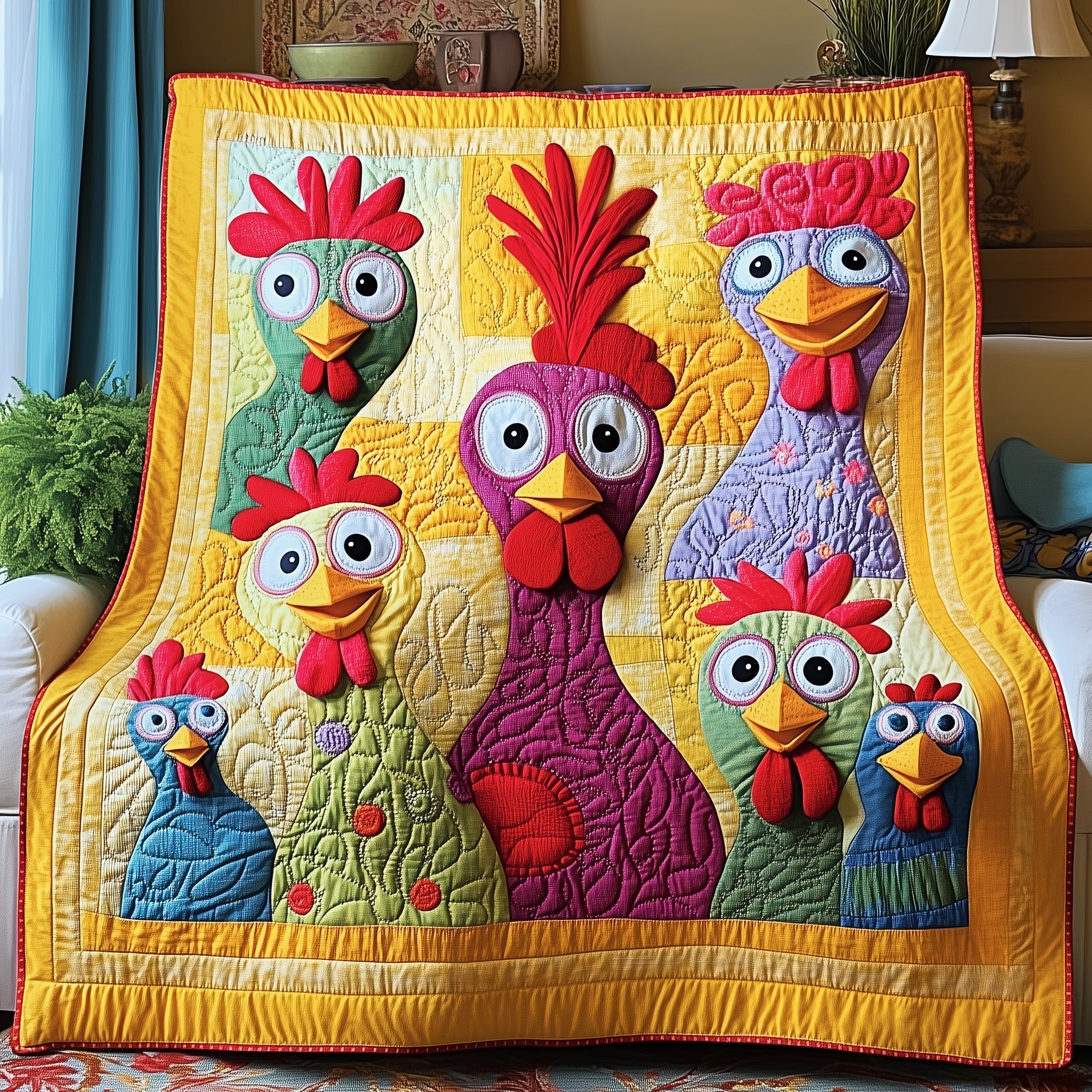 Funky Chicken Quilted Blanket Couch Throw BlanketChicken Related Gifts Funny