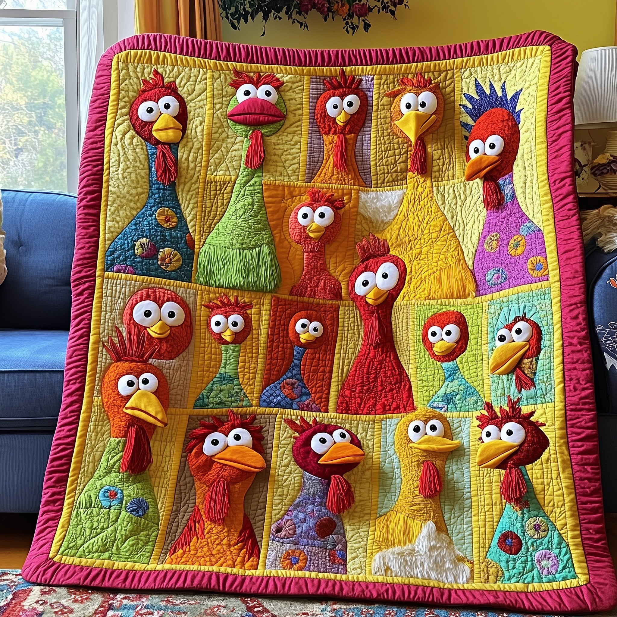Funky Chicken Quilted Blanket Couch Throw BlanketFunny Gifts For Chicken Farmers