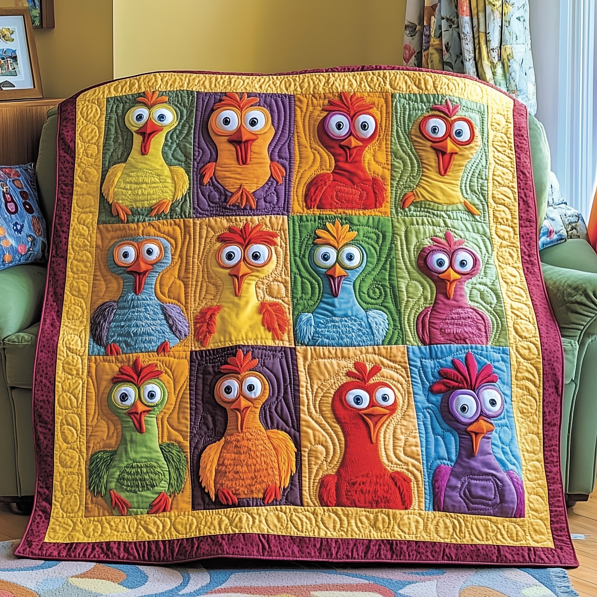 Funky Chicken Quilted Blanket Couch Throw BlanketGifts For People Who Raise Chickens