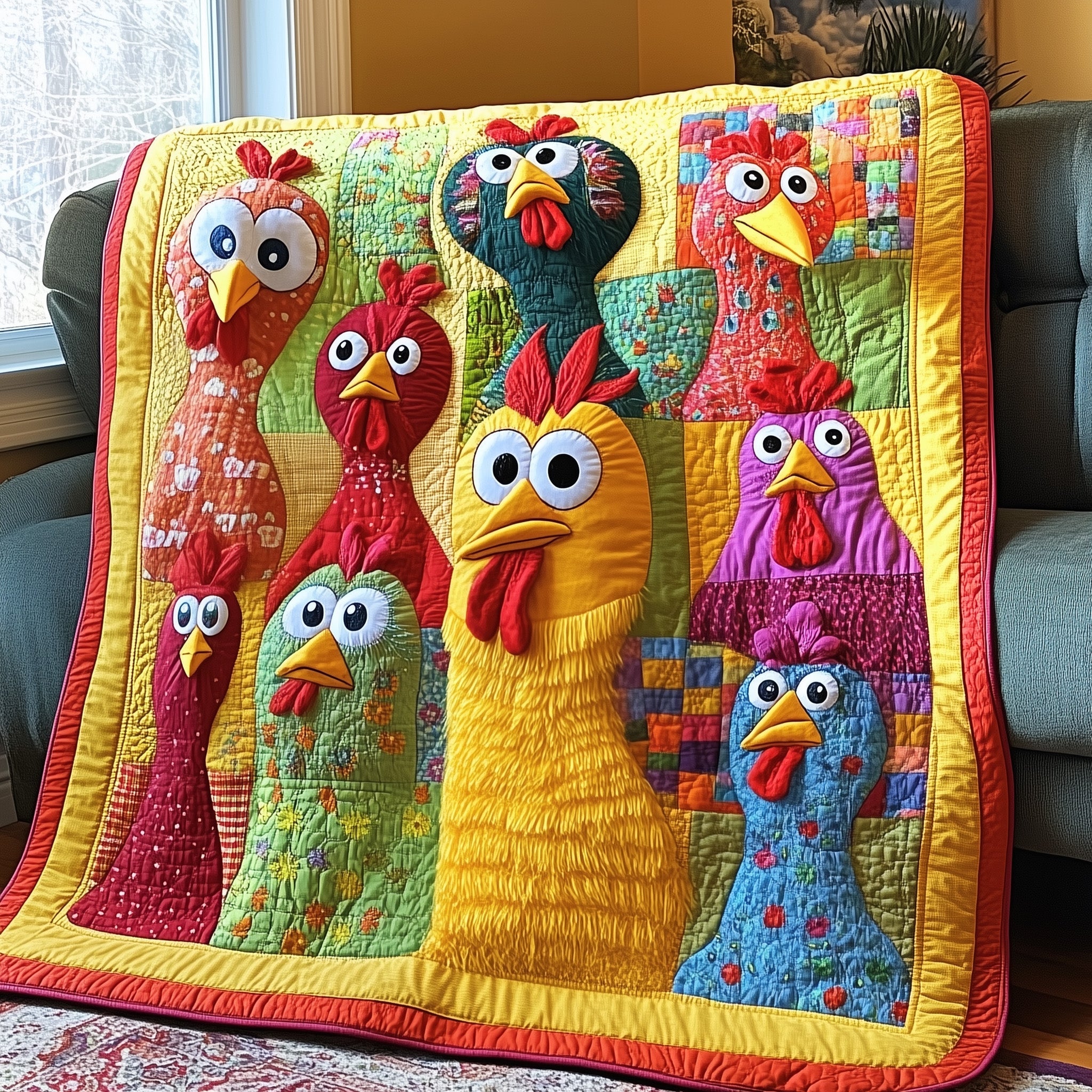 Funky Chicken Quilted Blanket Couch Throw BlanketGifts For People With Chickens