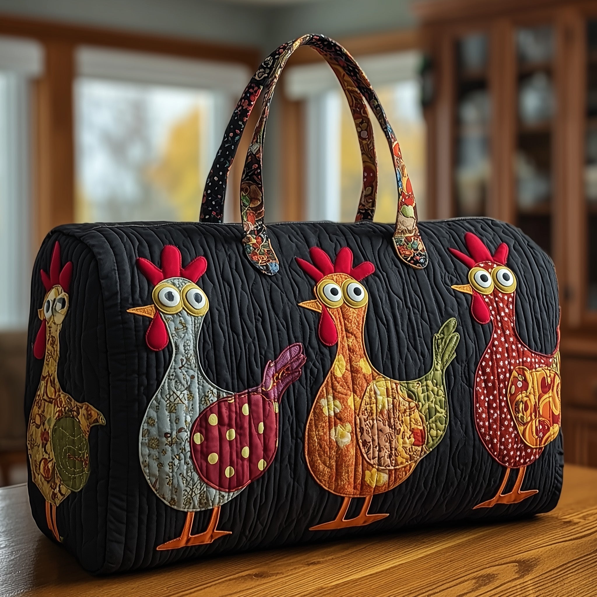Funky Chicken Quilted Duffle Bag Compact And Spacious